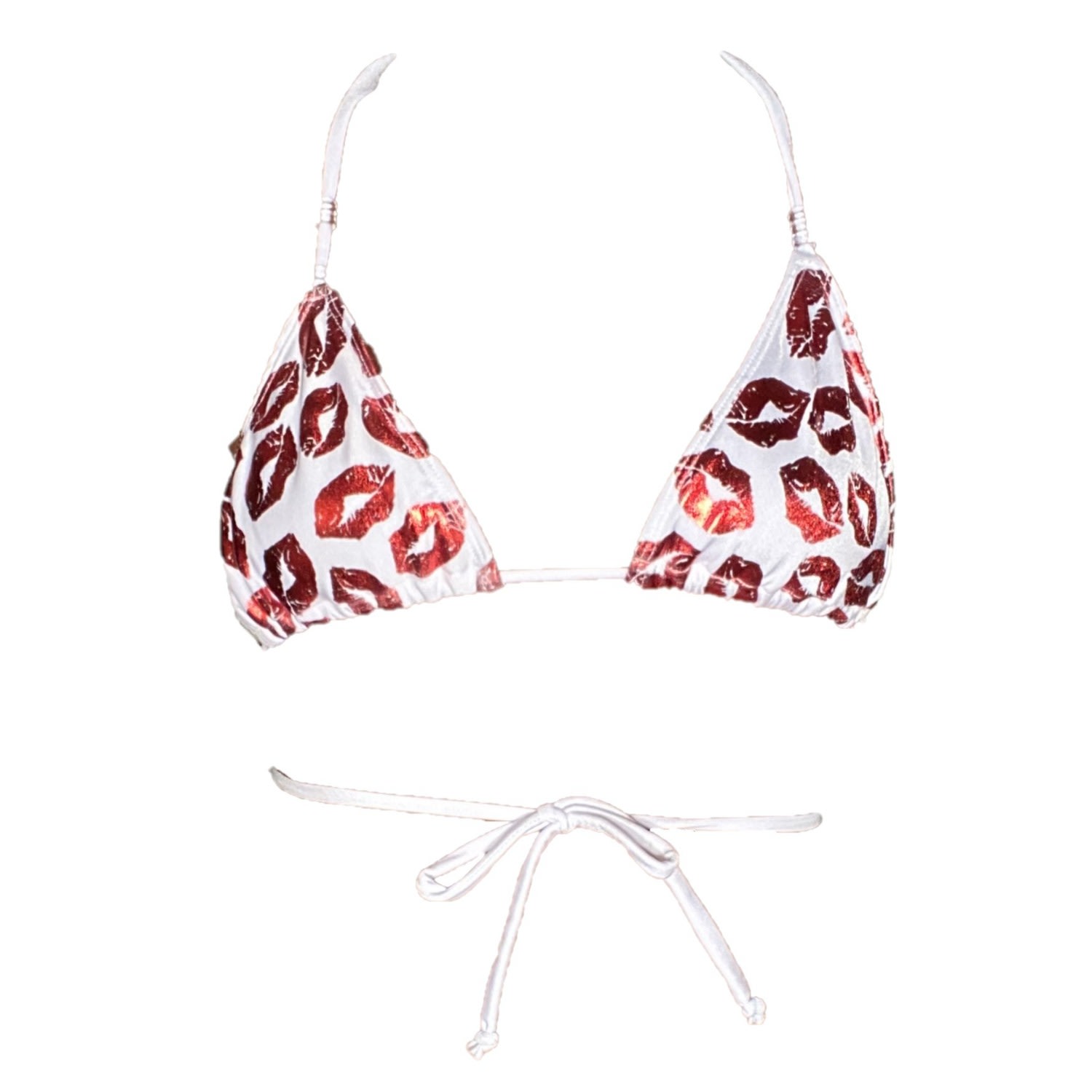 Women’s White Soninha Triangle Bikini Top - Kisses Print Small Brasini Swimwear