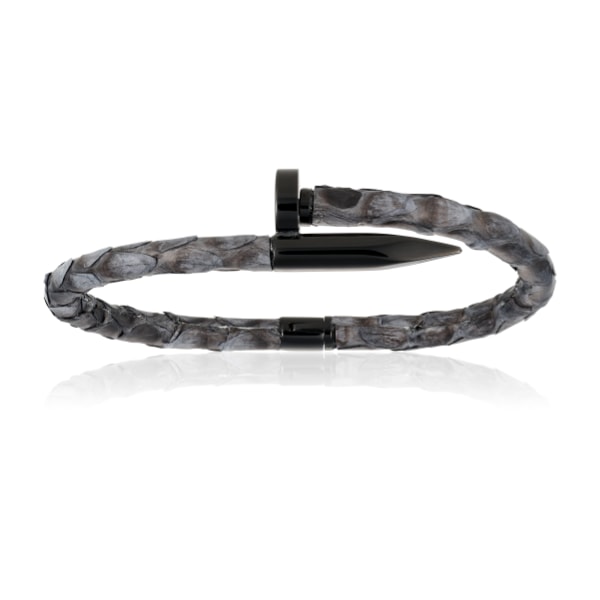 Men’s Grey Gray Python Bracelet With Black Nail Unisex Double Bone Bracelets