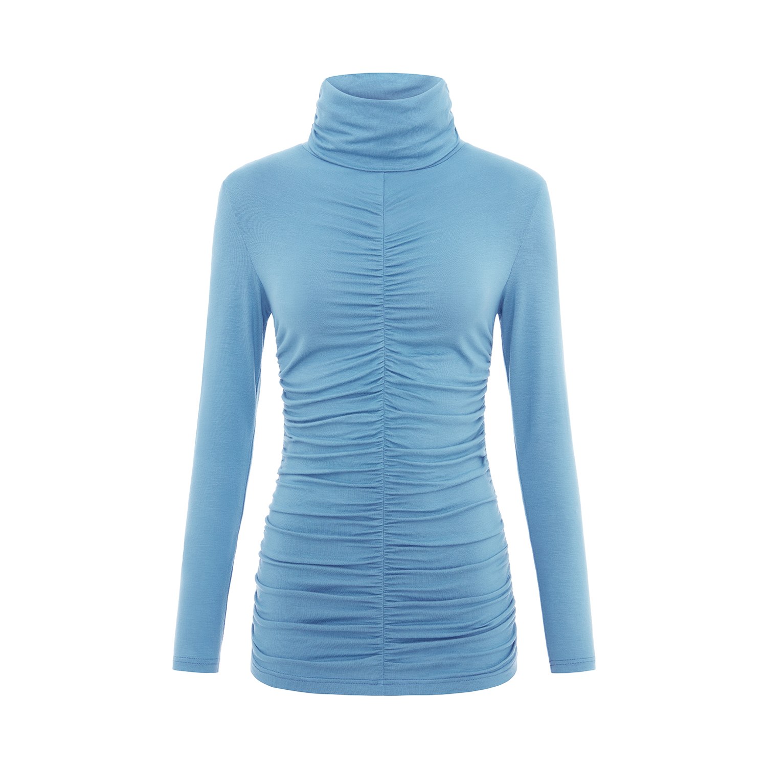 Women’s Blue Gathered Turtleneck Jersey Top In Turquoise Medium Blonde Gone Rogue