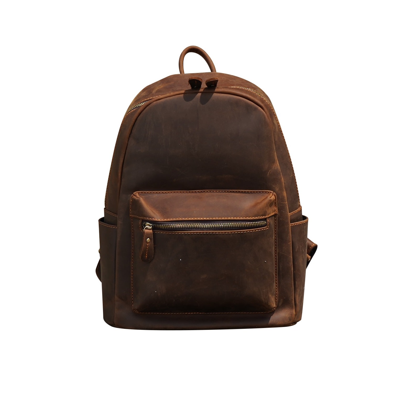 Women’s Brown Front Pocket Vintage Look Leather Backpack Touri