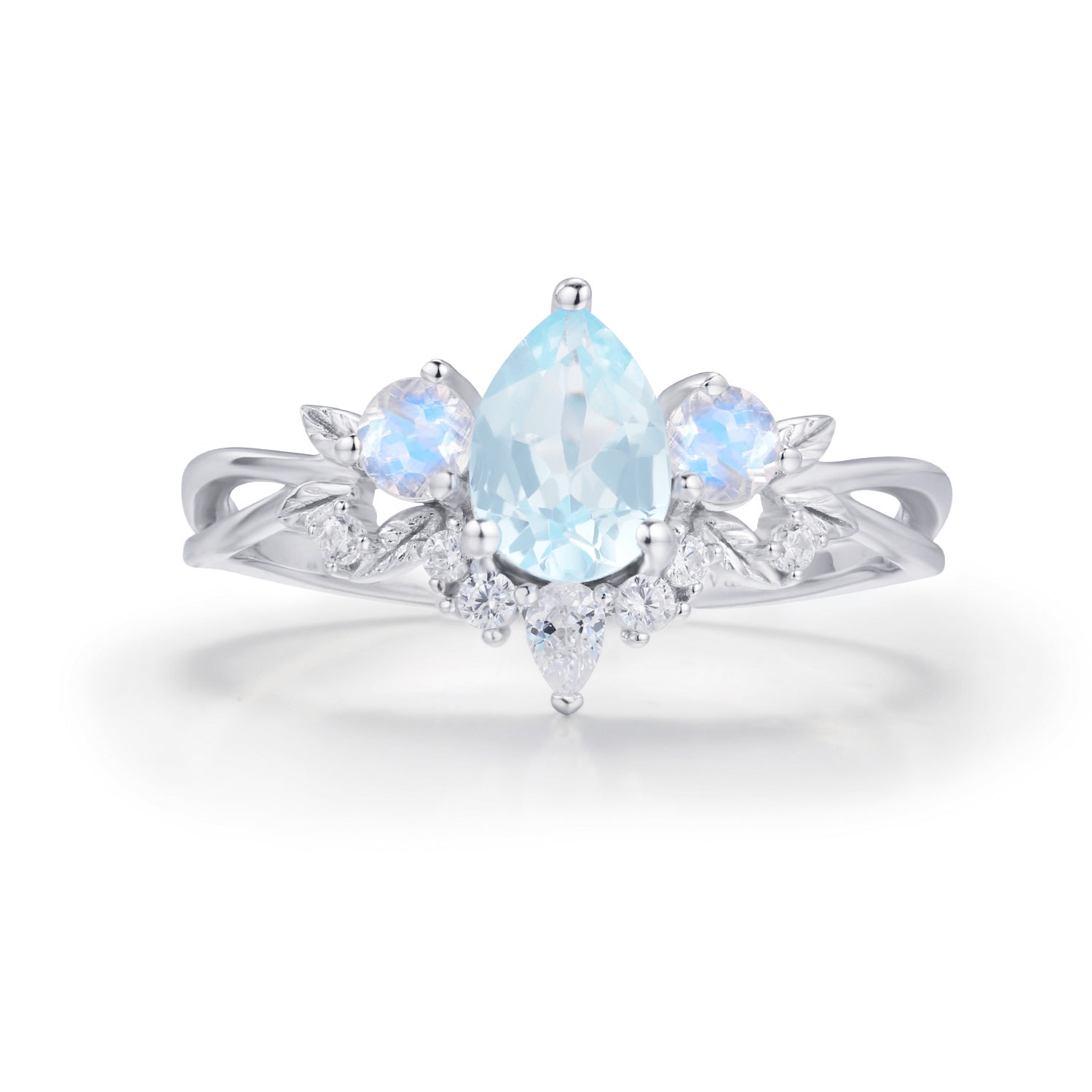 Women’s Silver Laurel Grove Aquamarine Moonstone Ring White Gold Vermeil Azura Jewelry New York