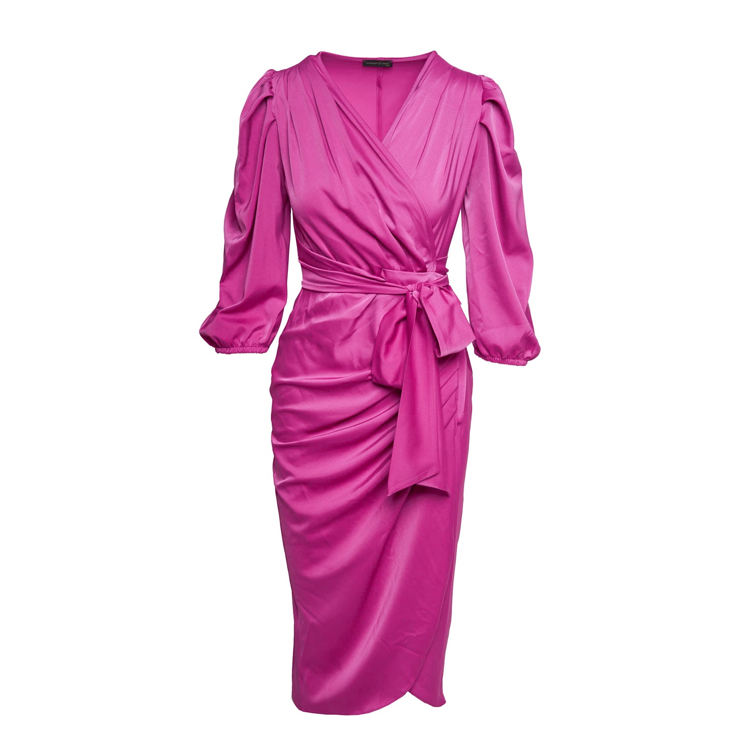 Women’s Pink / Purple Wrap Three Quarter Length Puff Sleeve Dress S/M Concept a Trois
