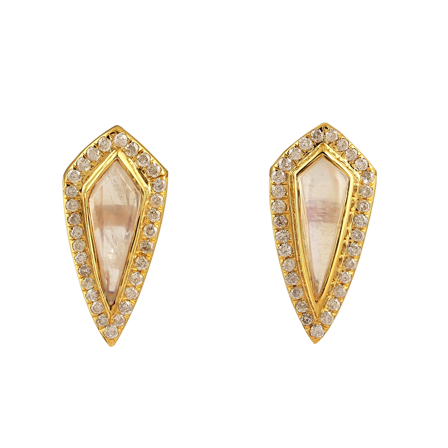 Women’s Gold / White Bezel Set Diamond & Kite Shape Moonstone Gemstone In 18K Yellow Gold Stud Earrings Artisan