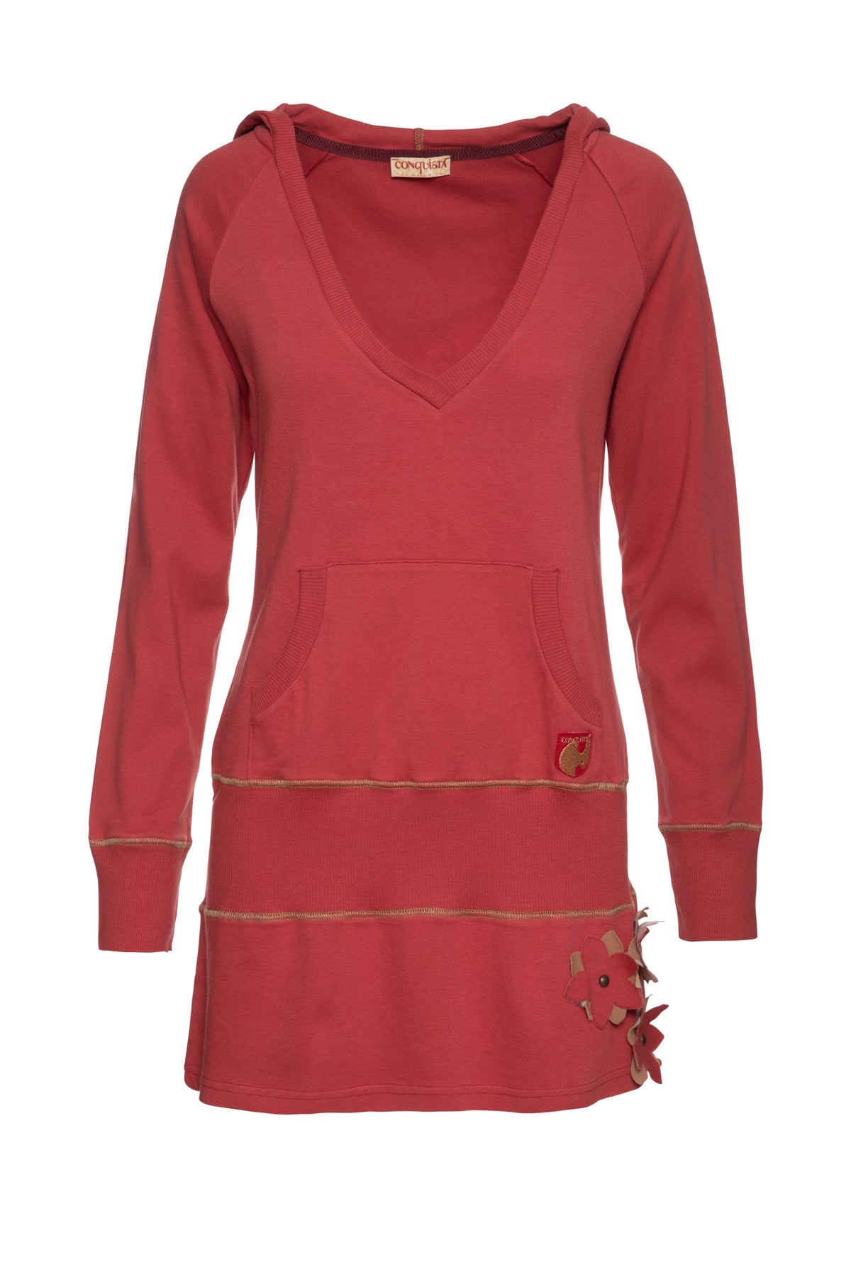 Women’s Hooded Dark Red Tunic With Appliqu Detail Extra Small Conquista