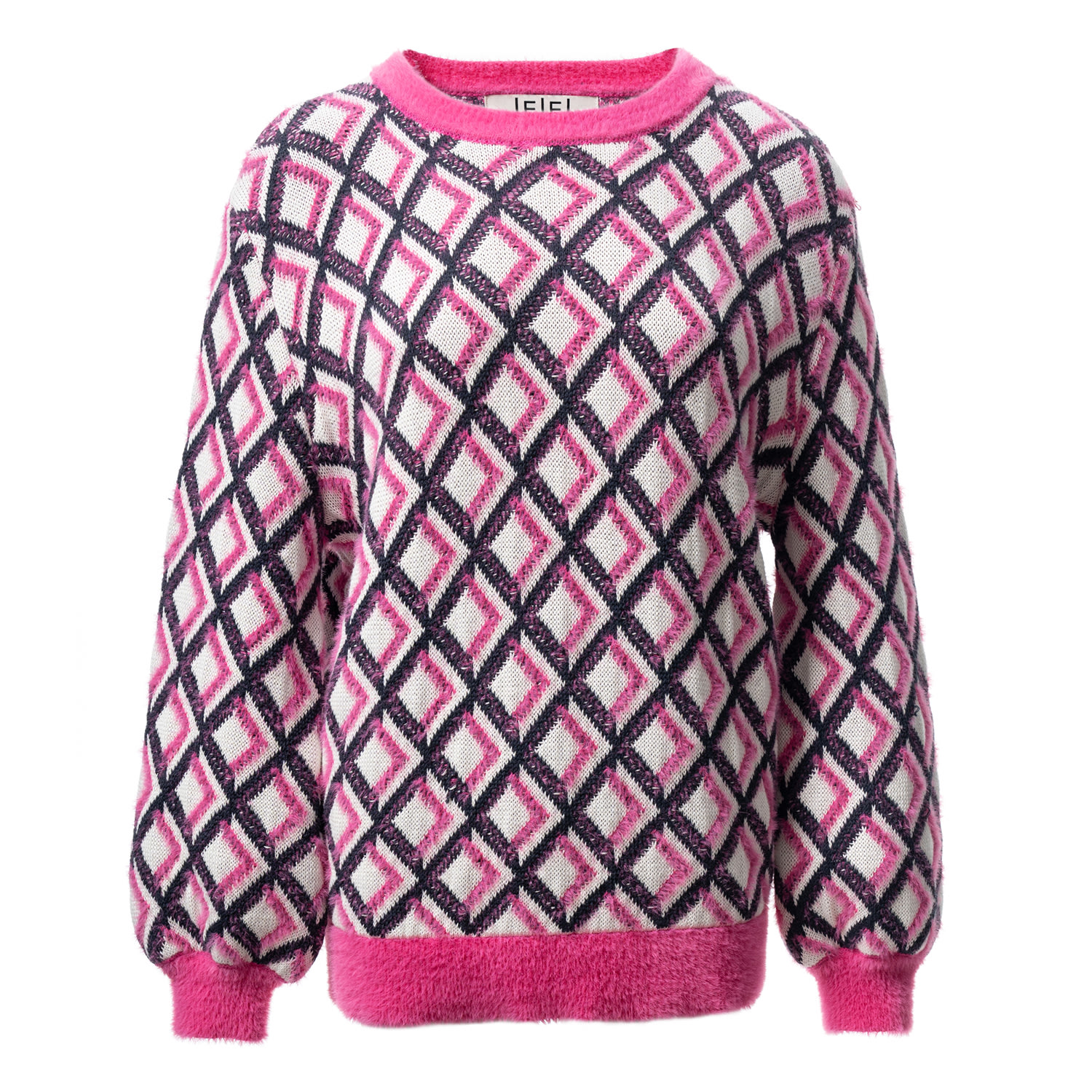 Women’s Pink / Purple Fully Fashioning Italy Jacquard Pink Knit Sweater Xs