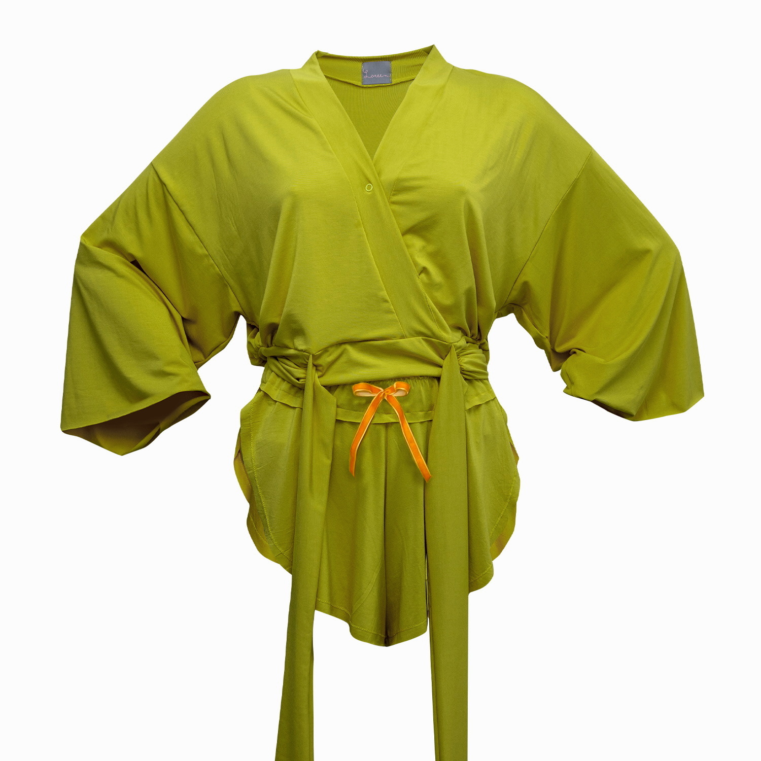 Women’s Green Wrap Top & Butterfly Shorts - Lime Crush Small Loreen Label