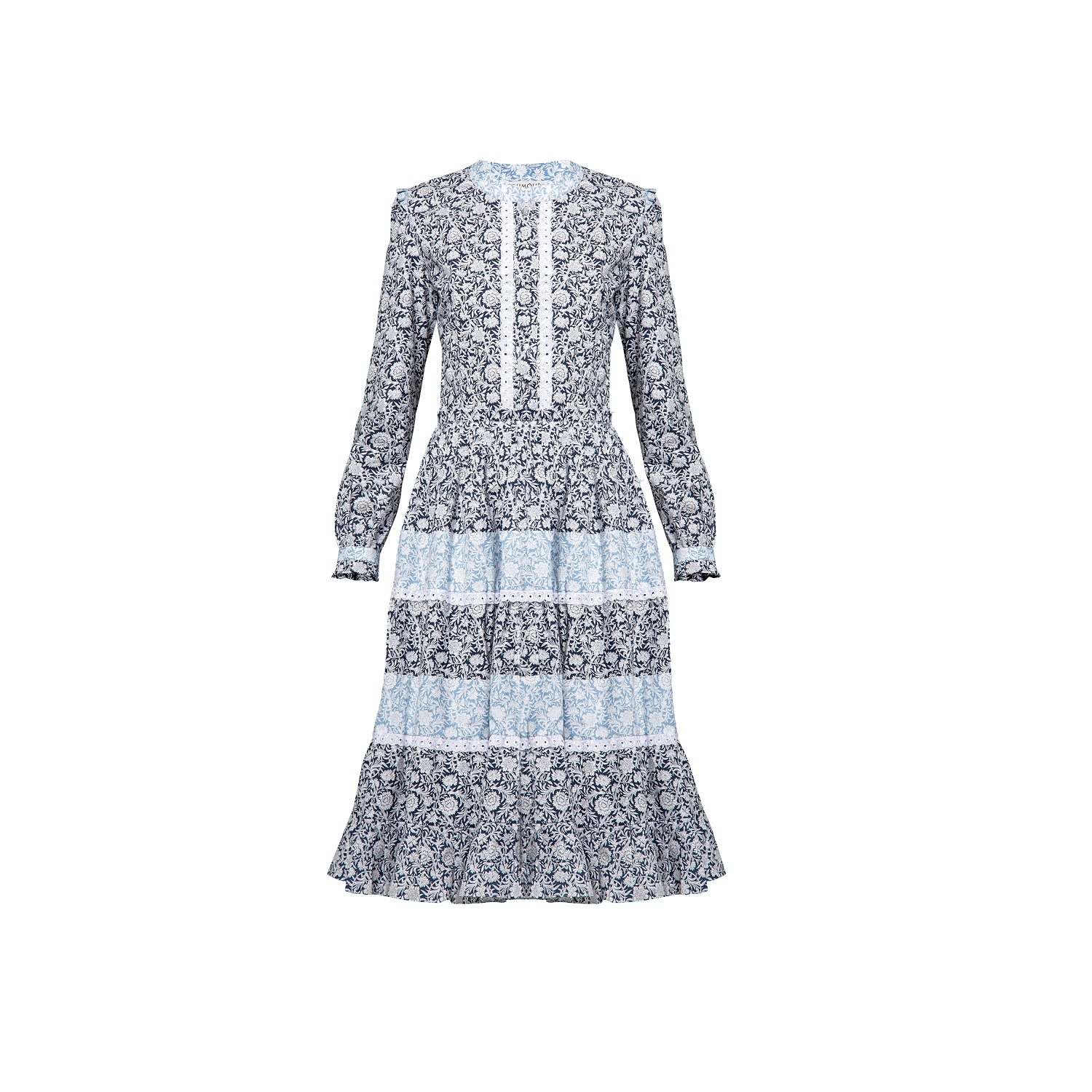 Women’s Blue Eliza Poplin Midi Dress With Embroidered Trim In Liberty Print Small Rumour London