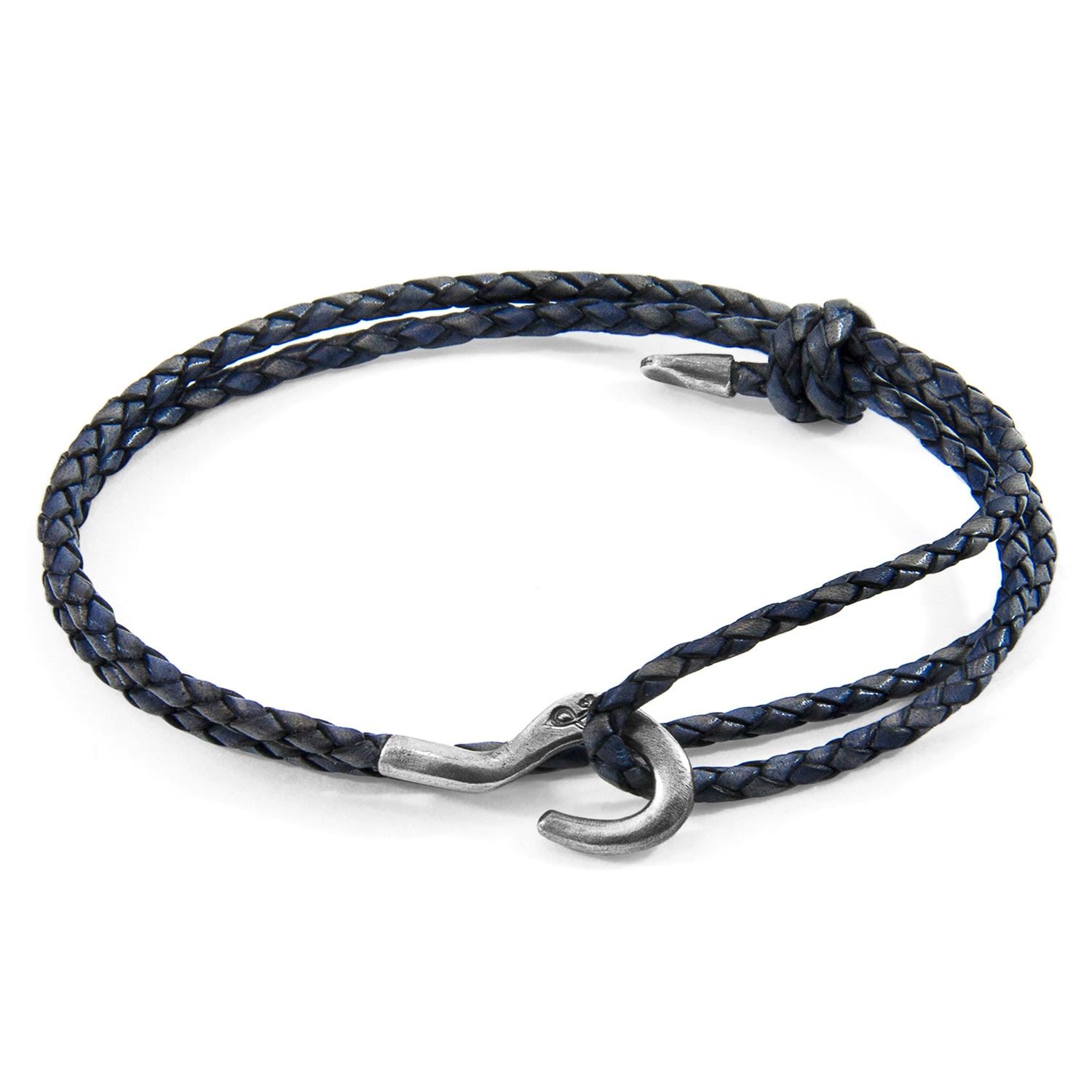 Men’s Indigo Blue Charles Silver & Braided Leather Skinny Bracelet Anchor & Crew