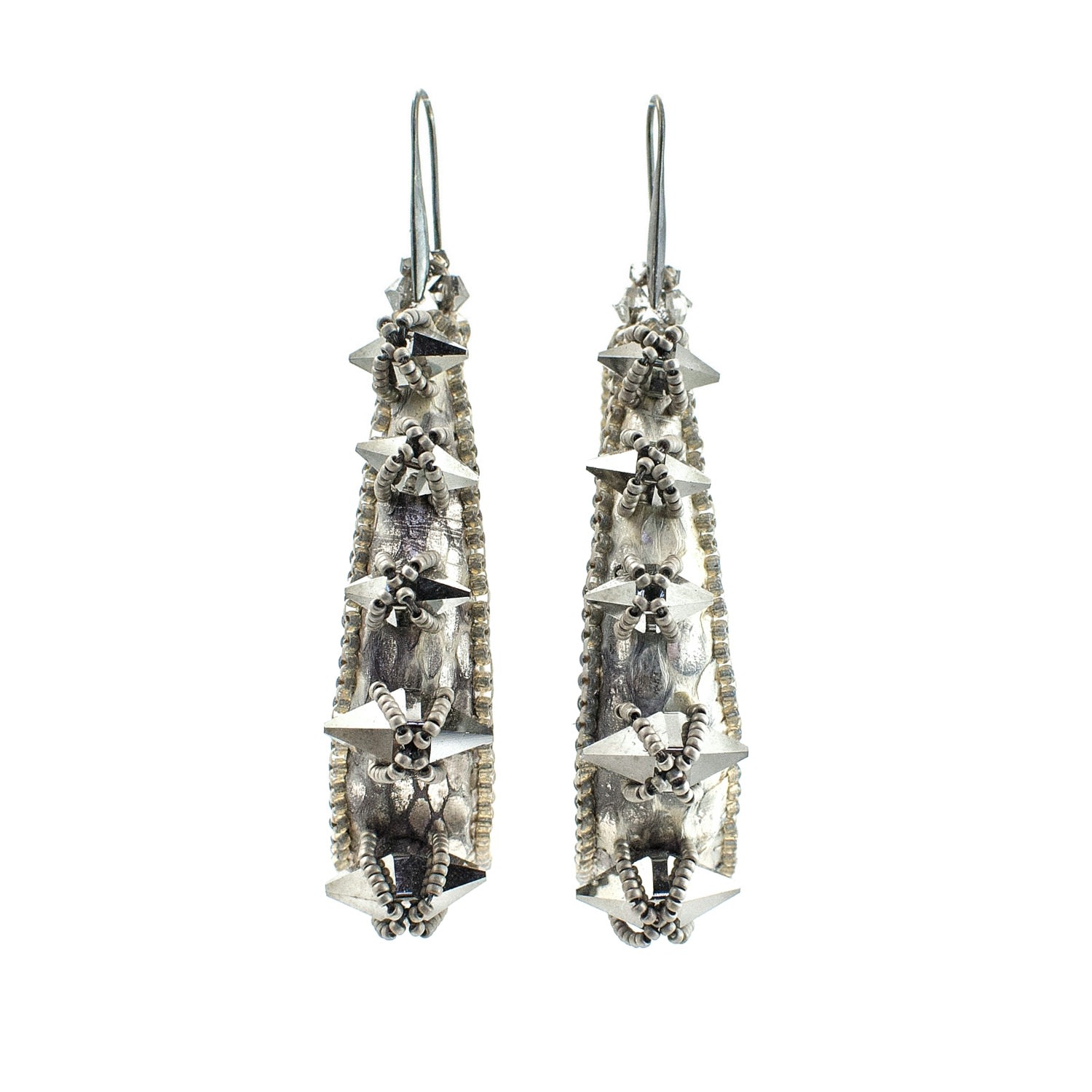 Women’s Bella Spiked Marble Silver Large Earrings Eleve Jewels