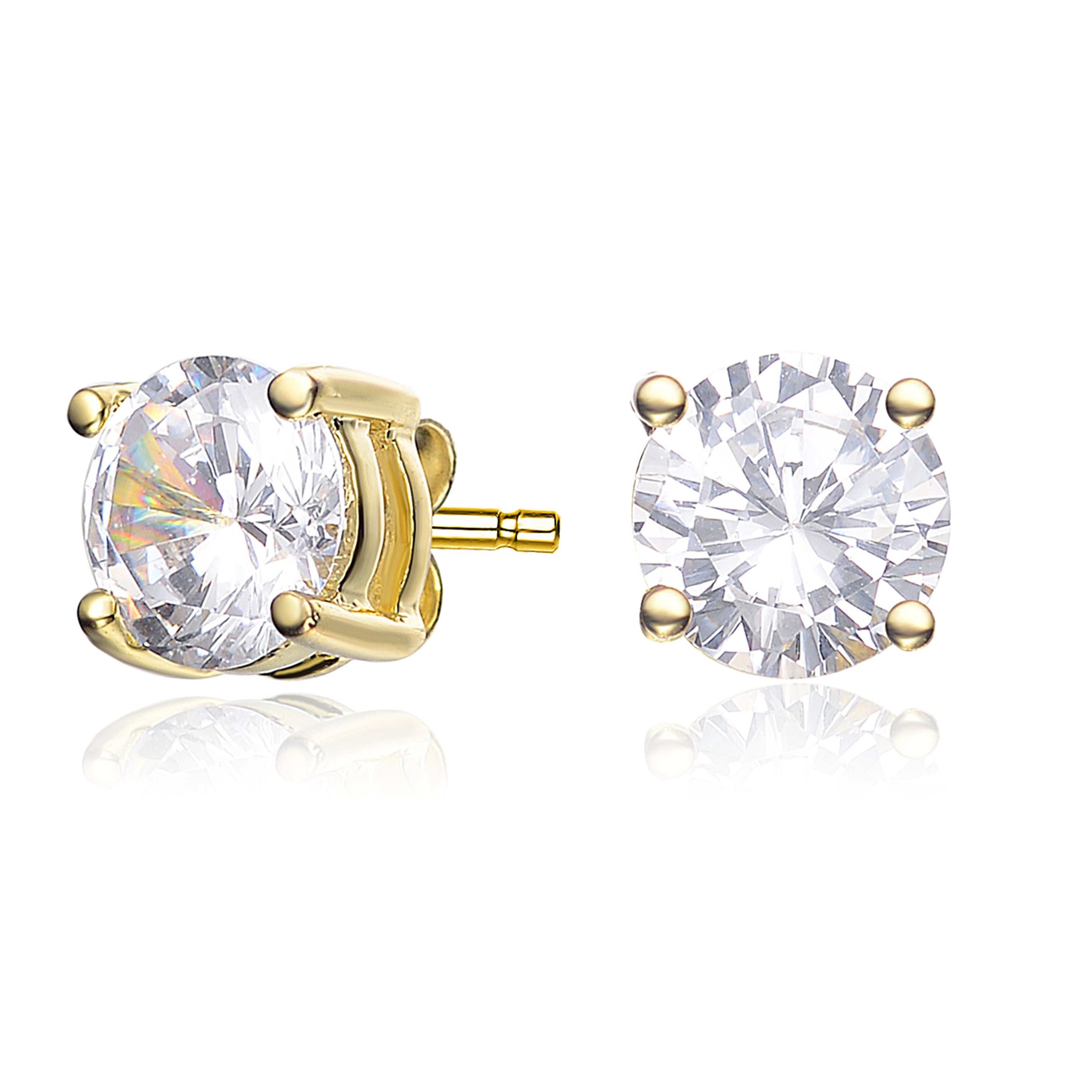 Women’s Gold / White Sterling Silver Gold Plated Cubic Zirconia Solitaire Stud Earrings Genevive Jewelry