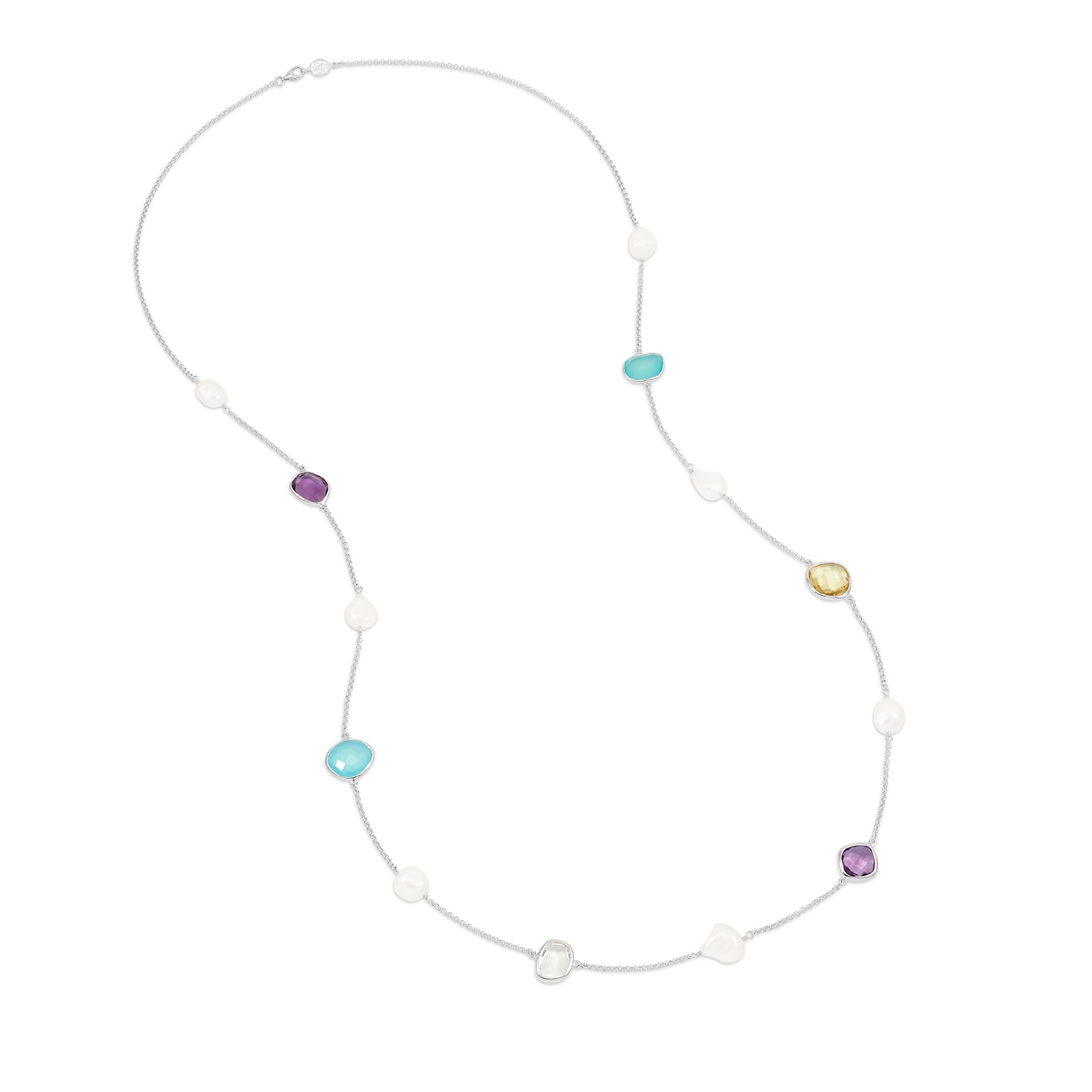 Women’s Long Candy Gemstone & Baroque Pearl Necklace In Silver Dower & Hall