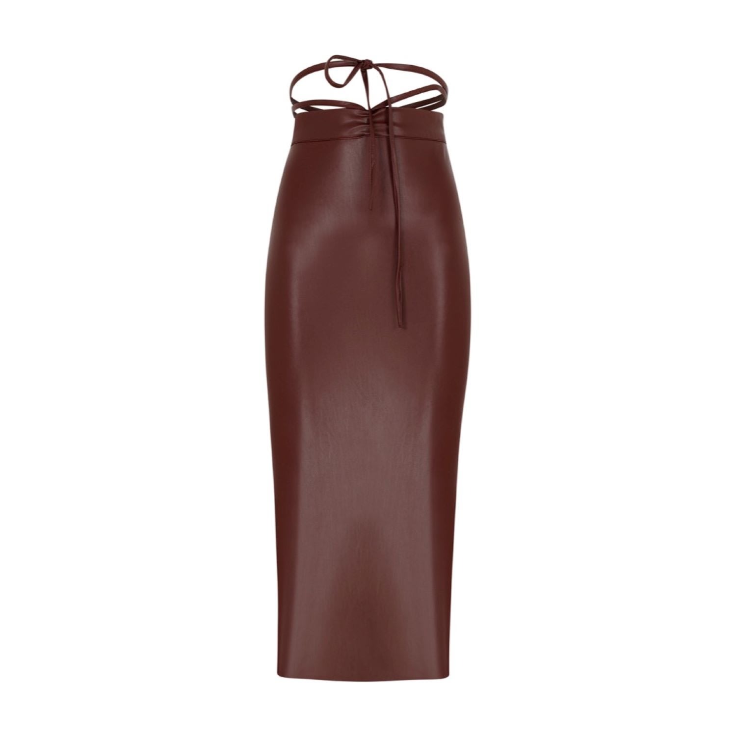 Women’s Red Vegan Leather Tied Up Skirt In Burgundy Small Maeve