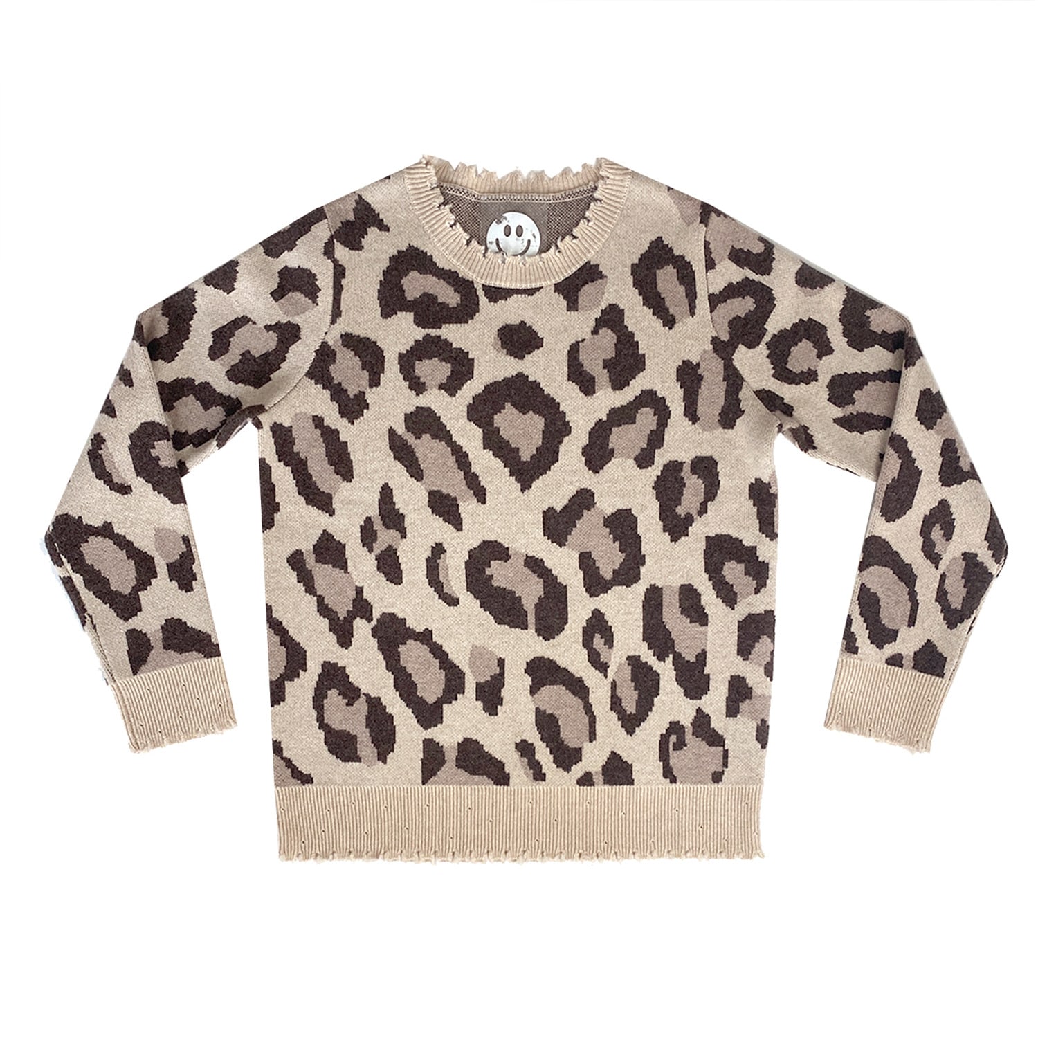 Women’s Neutrals Cashmere Wool Leopard Print Crewneck Sweater S/M Zenzee