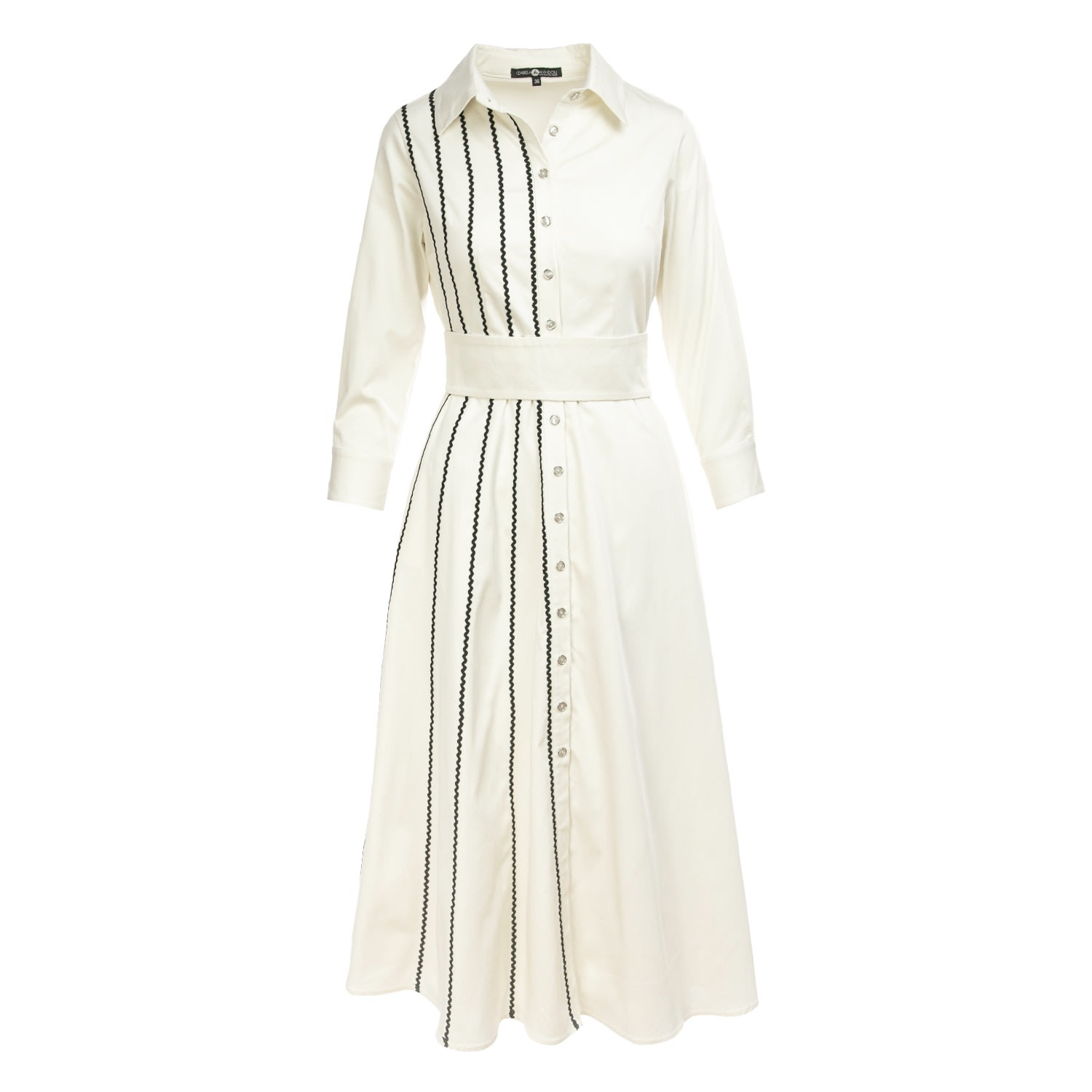 Women’s Midi Shirtdress In White Cotton With Belt Large Izabela Mandoiu