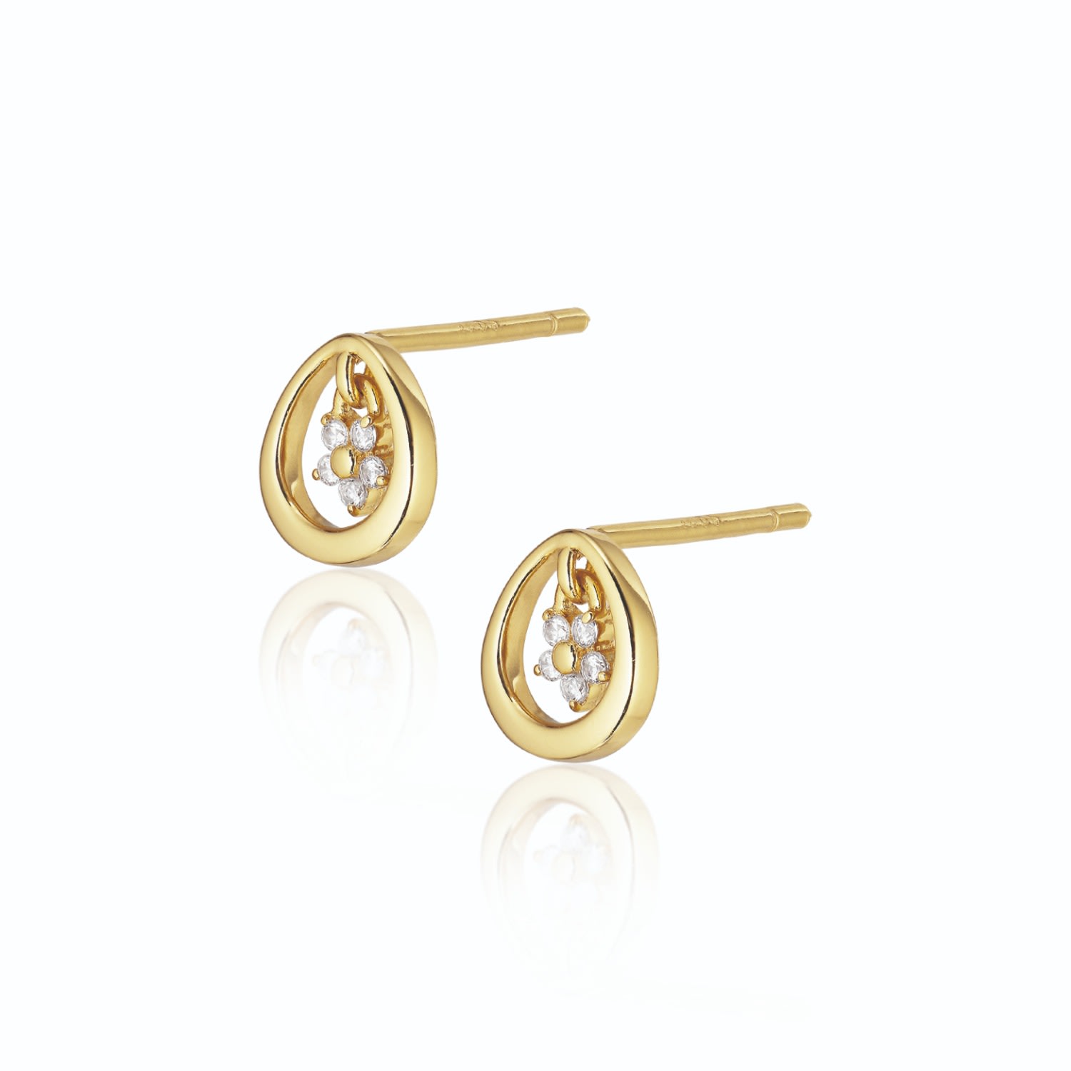 Women’s Gold Eclipse Earstuds W. Zircona Flower Alura Copenhagen Jewellery