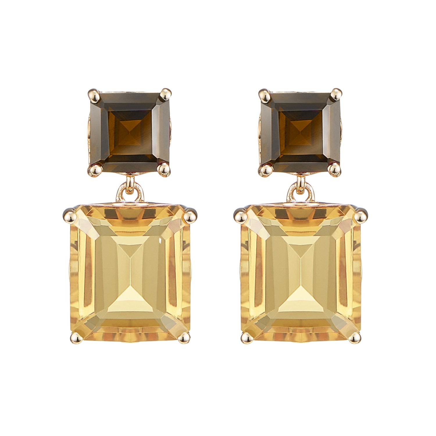 Women’s Smoky Quartz & Yellow Citrine Octagon Gold Earrings Augustine Jewels