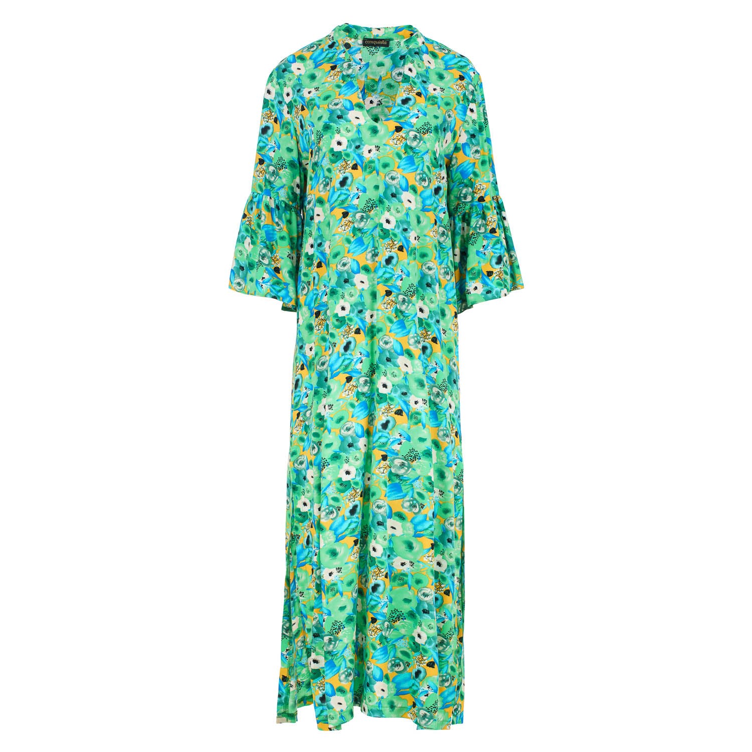 Women’s Green Floral Kaftan Style Maxi Dress Medium Conquista