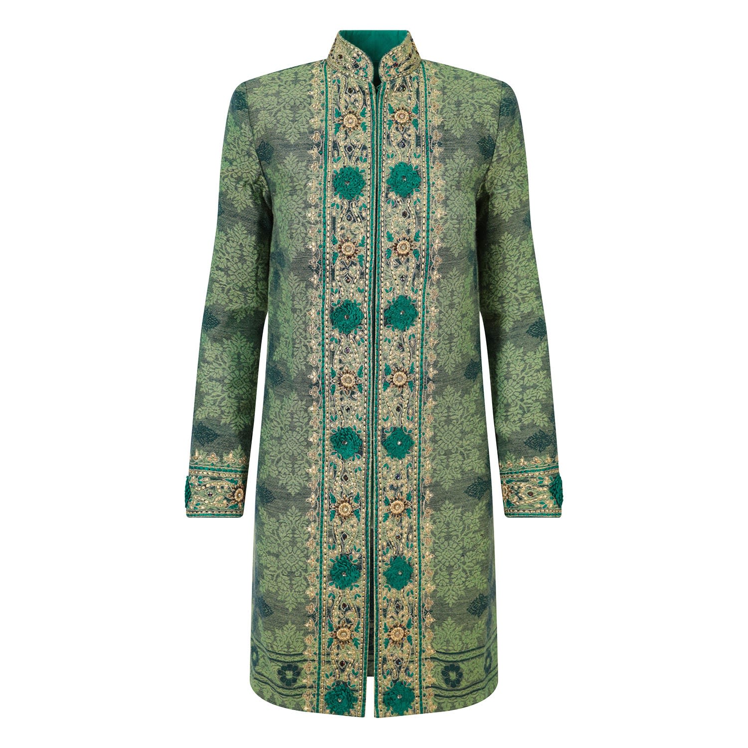 Women’s Green Jade Shawl Rosette Wool Shawl Jacket Medium Beatrice Von Tresckow