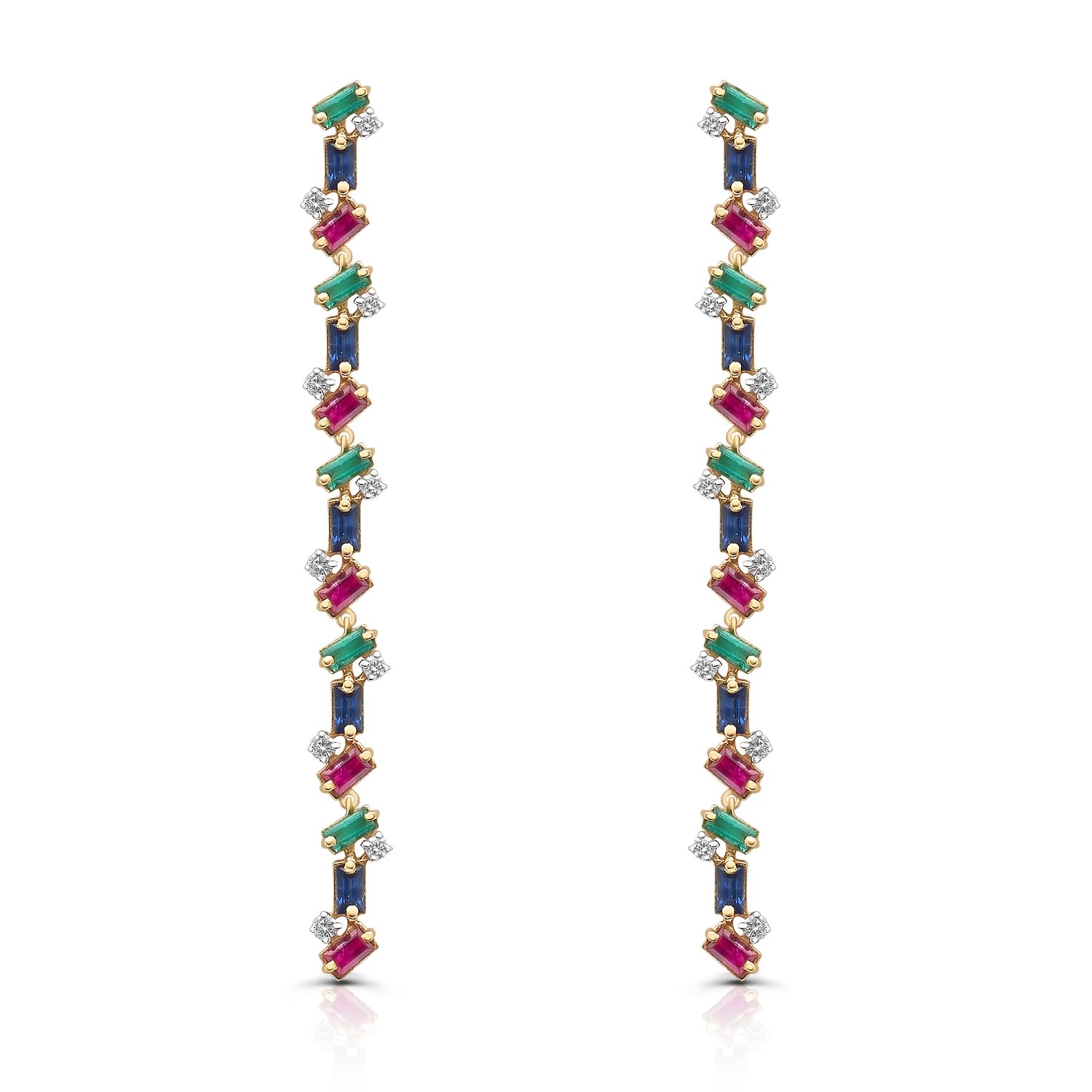 Women’s Emerald, Ruby, Sapphire & Diamond Earring In 18K Yellow Gold Tresor Collection