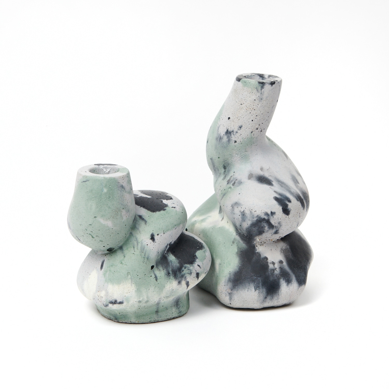 Green / Grey / Pink The Cuddle - Pair Of Concrete Candle Holders - Green & Lilac Smith & Goat