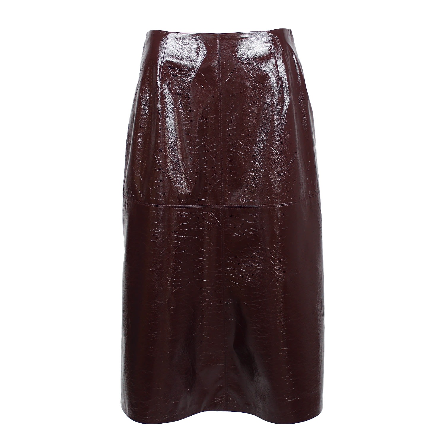 Women’s Brown Mid-Length Vegan Patent Leather Maroon Skirt Small Lalipop Design