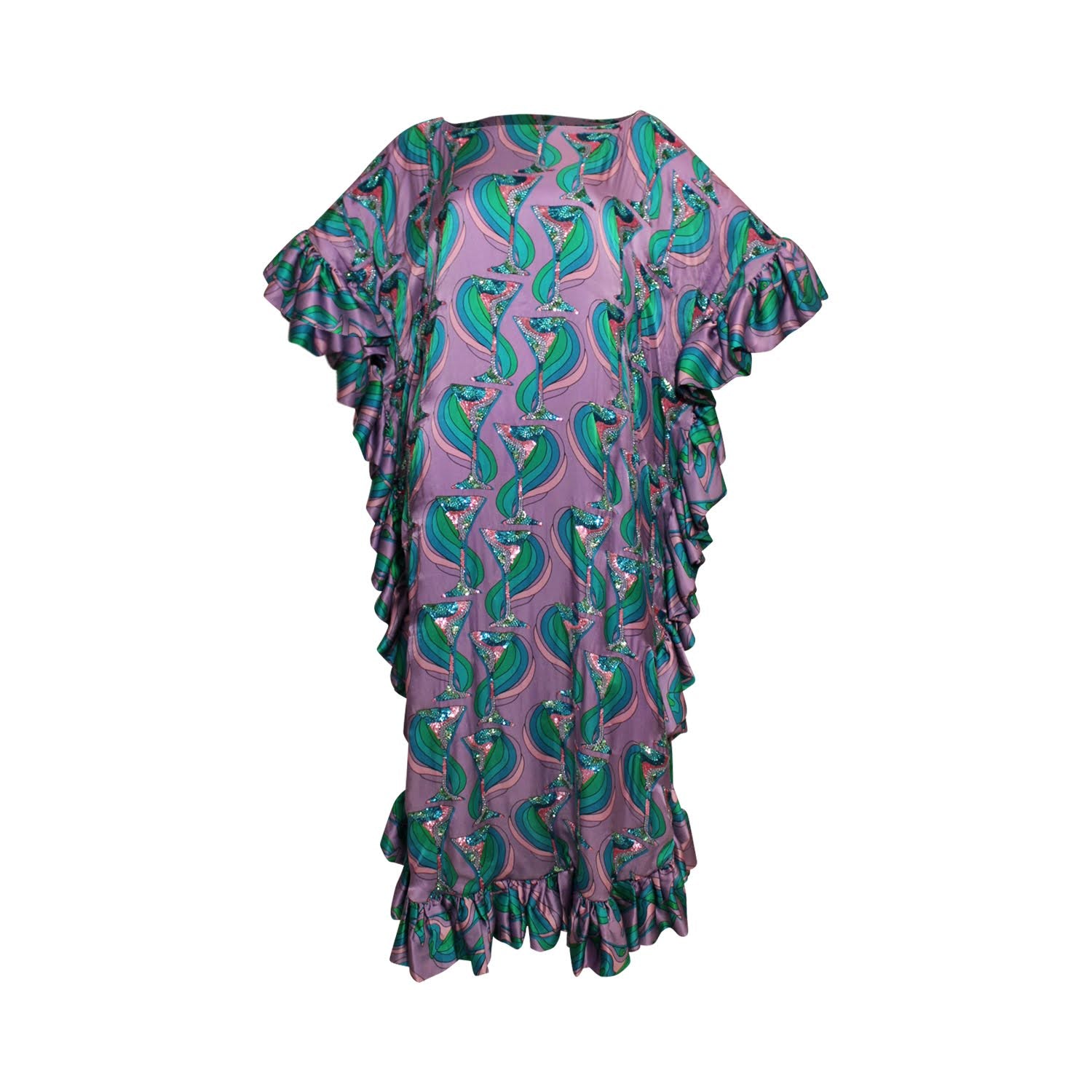 Women’s Pink / Purple Luxe Madam Sequin Martini Swirl Ruffle Kaftan One Size Julia Clancey