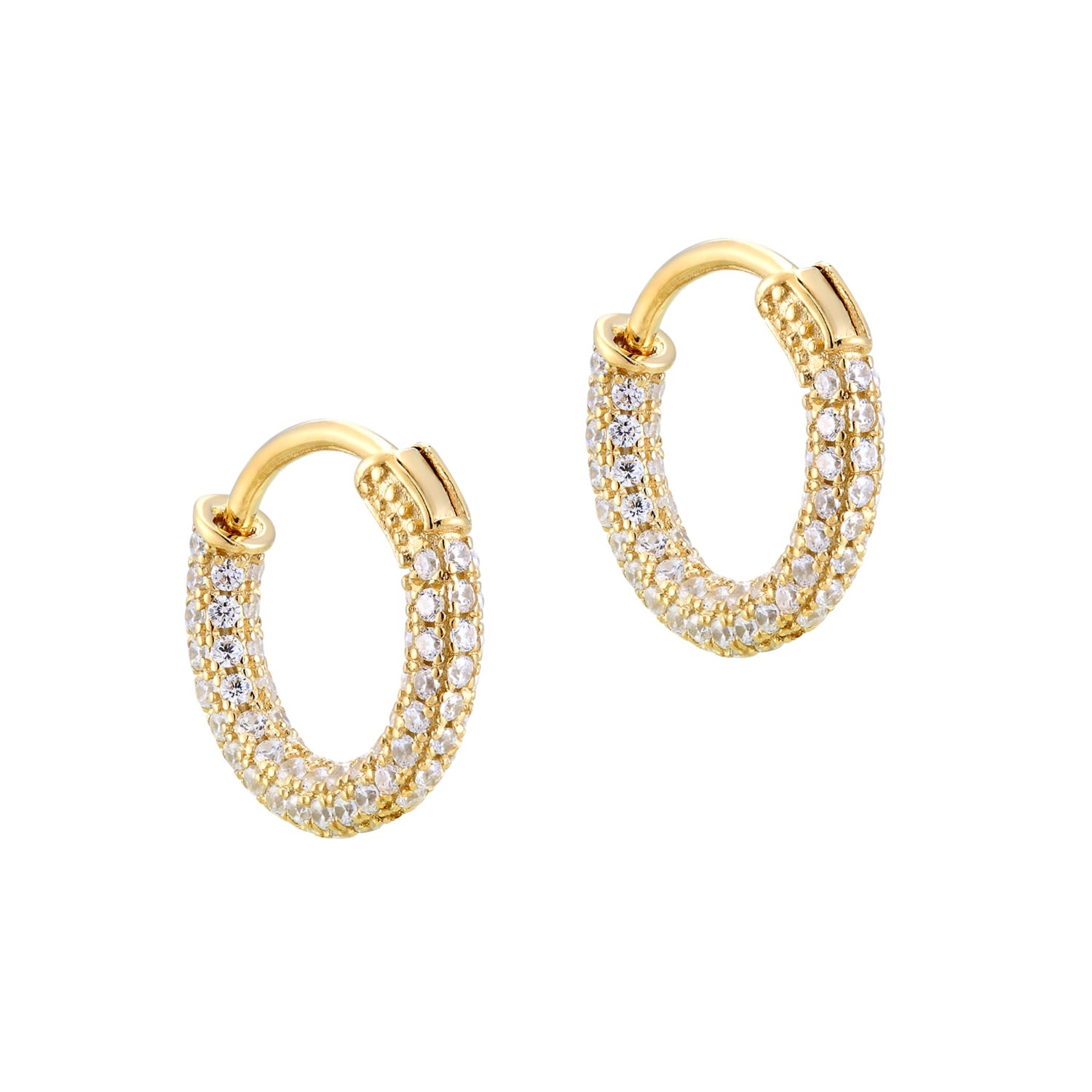 Women’s 22Ct Gold Vermeil Larger Pave Cz Huggie Hoops Seol + Gold