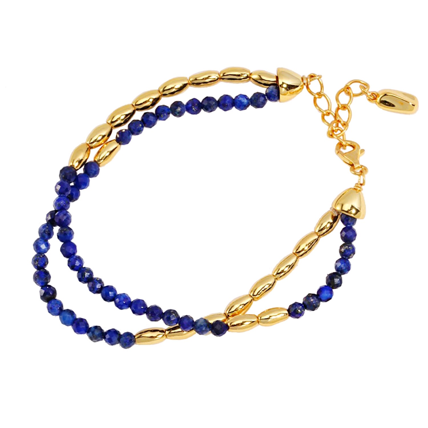 Women’s Blue Lapis With Sterling Silver Plated Gold Double Layers Bracelet Ms. Donna