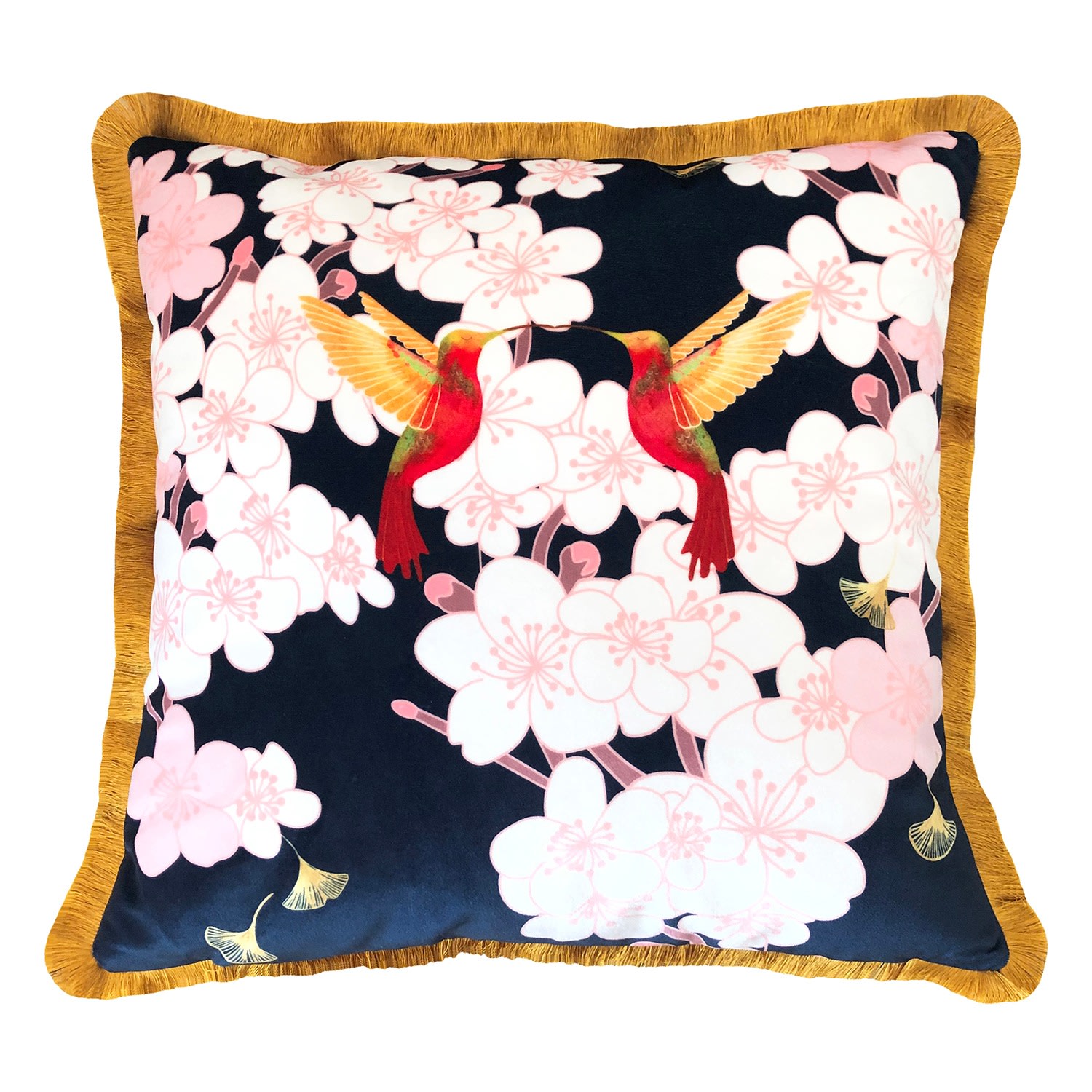 Hummingbirds & Blossom Velvet Cushion Amanda West