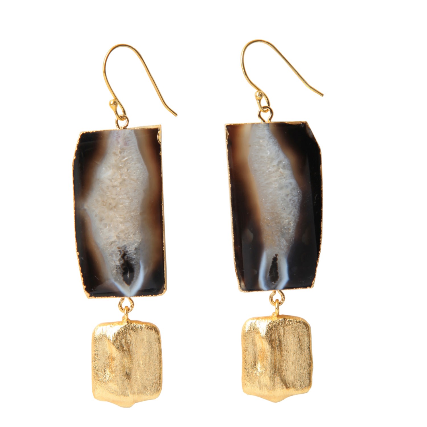 Women’s Gold / Black / Grey Hold The Baby Black Agate Statement Earrings Yaa Yaa London