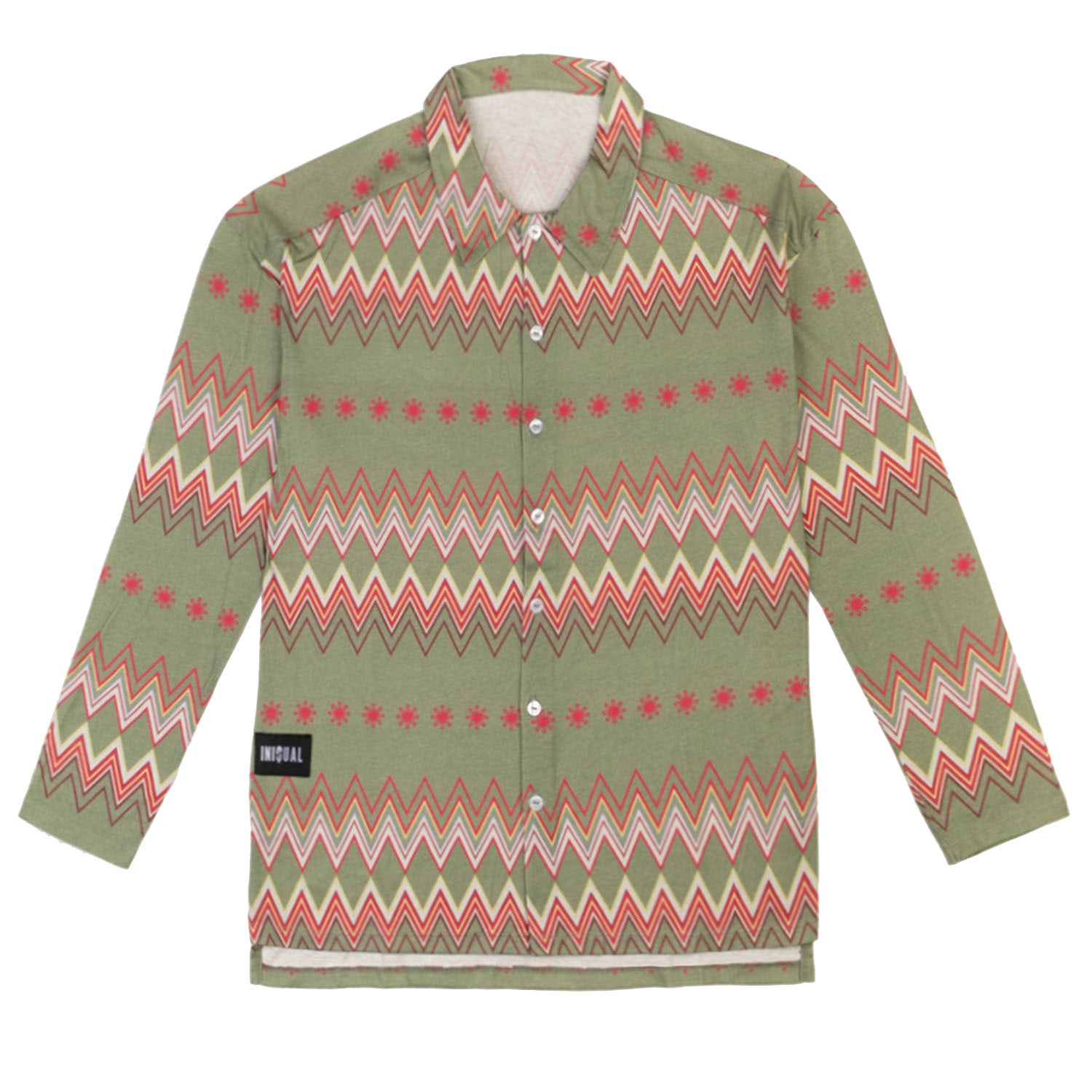 Women’s Green Unisex Geometric Print Cotton Shirt Medium Iniqual