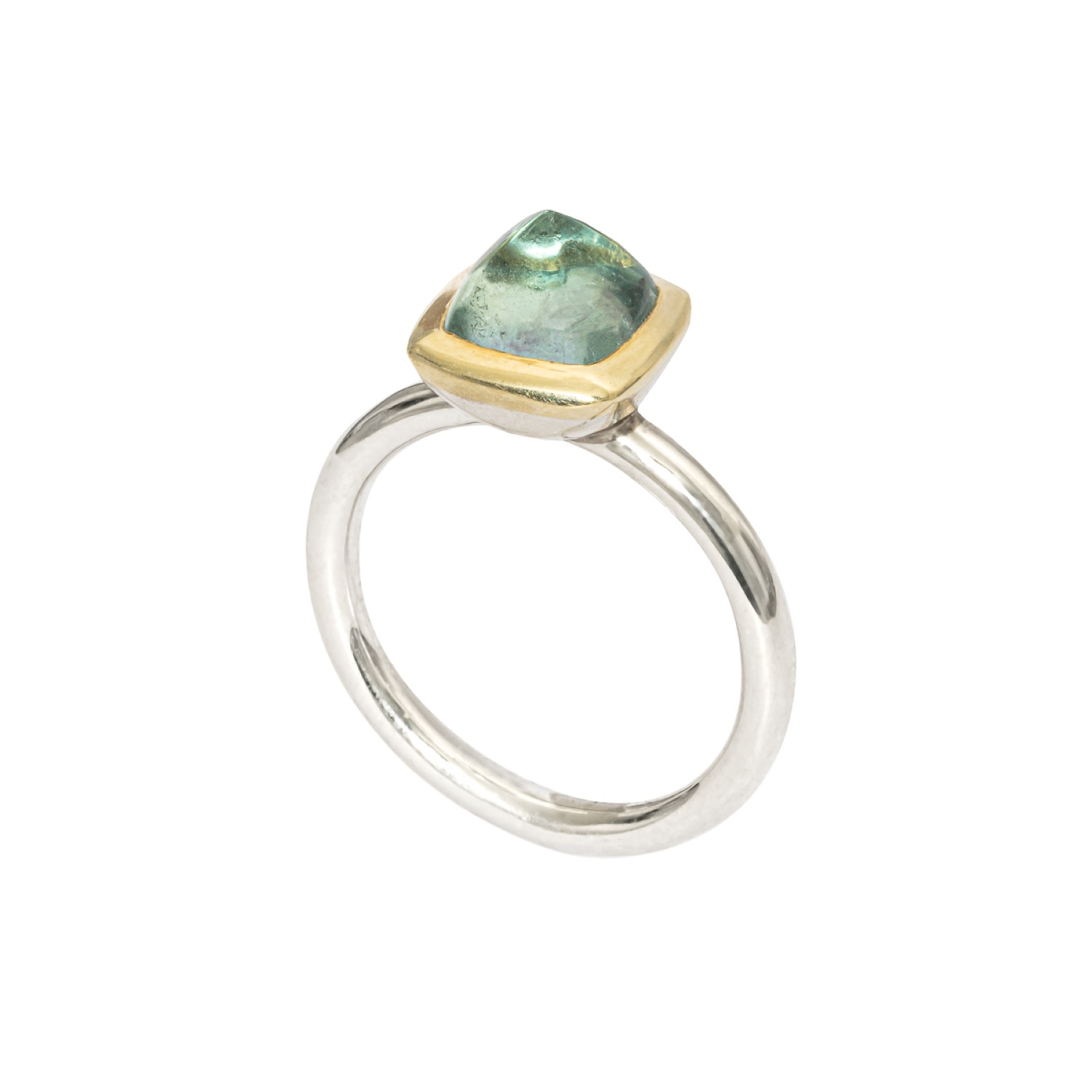 Women’s Green / Blue / Silver Fluorit Gold Sugarloaf Stacking Ring Hany Koi