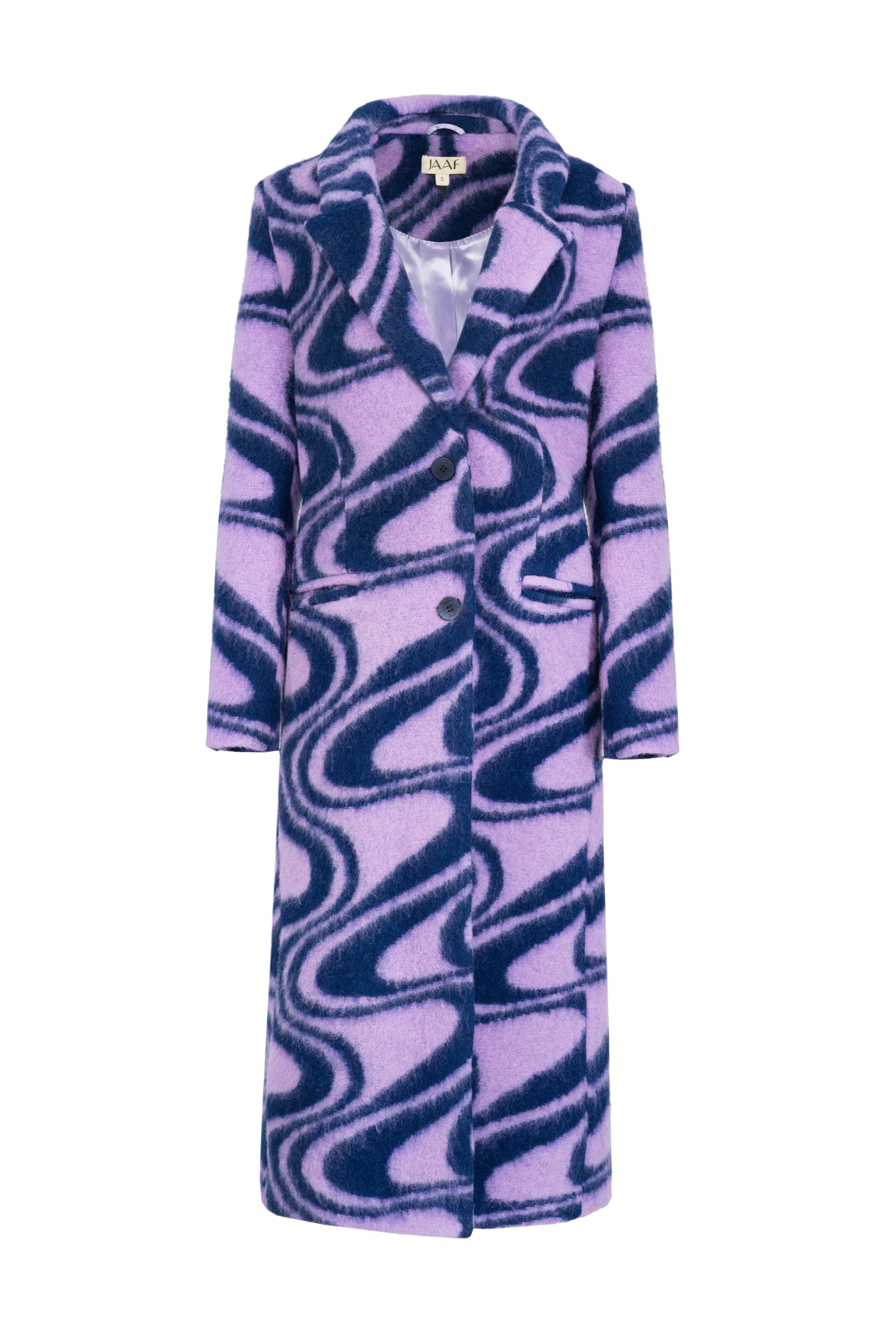 Women’s Pink / Purple Oversized Wool Coat In Funky Pattern Medium Jaaf