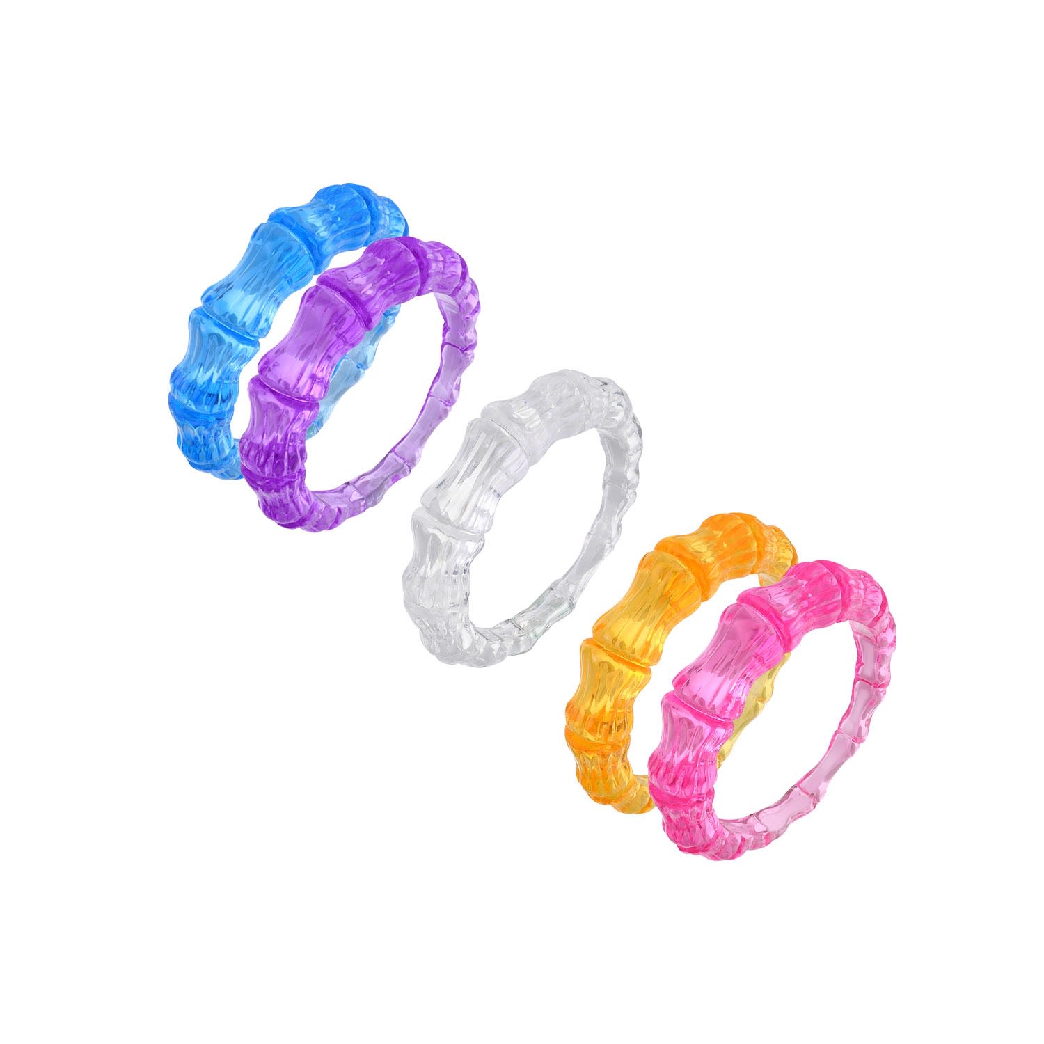 Women’s Blue / White / Pink Bamboo Rings Set Of Five Gold & Honey