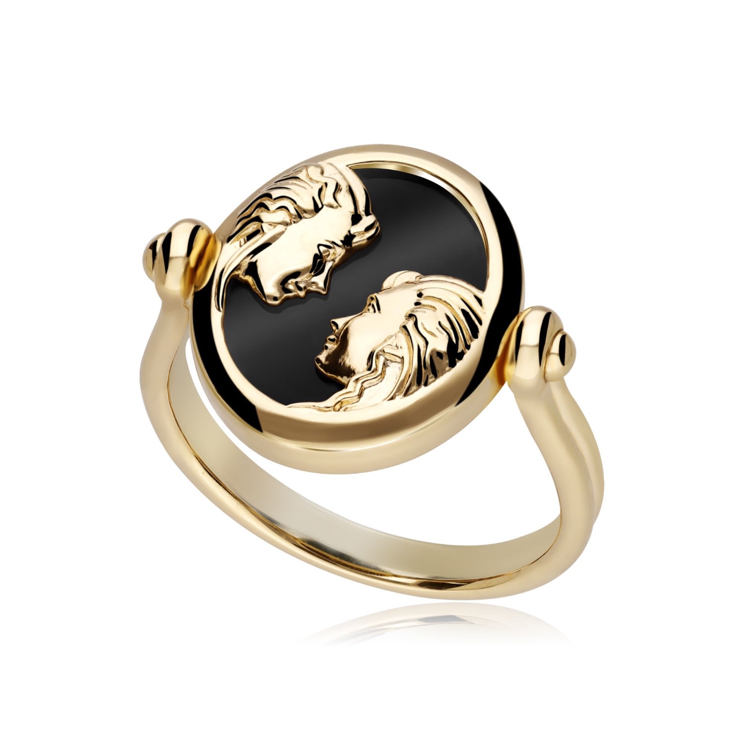 Women’s Black Zodiac Gemini Flip Ring In Gold Plated Silver Gemondo