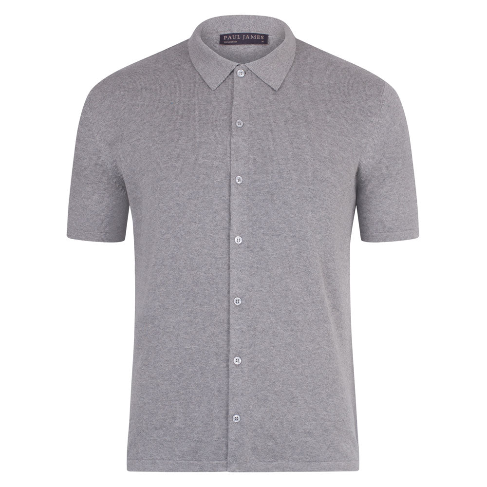 Mens Cotton Short Sleeve Marshall Shirt - Ash Grey Large Paul James Knitwear