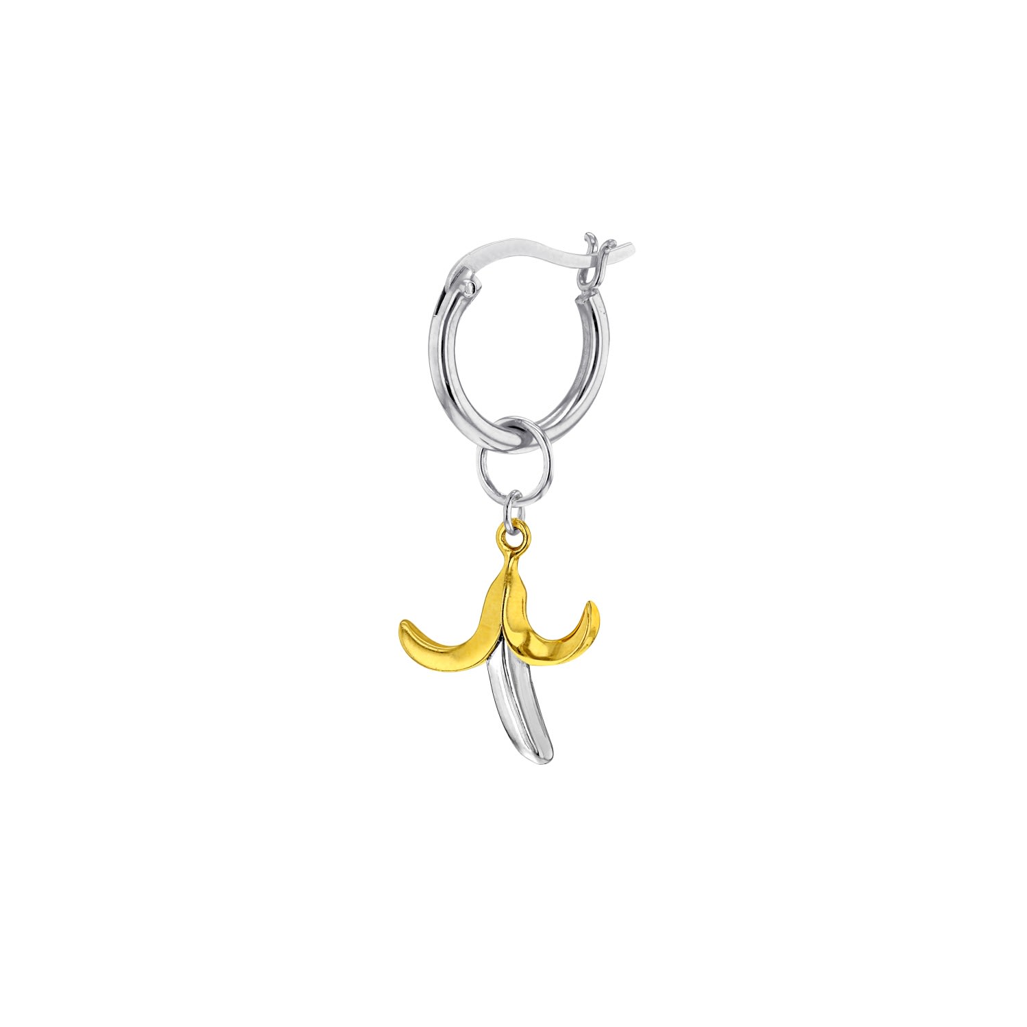 Women’s 2 Tone 18Kt Gold Plated & Sterling Silver Mini Banana Charm On Silver Hoop True Rocks