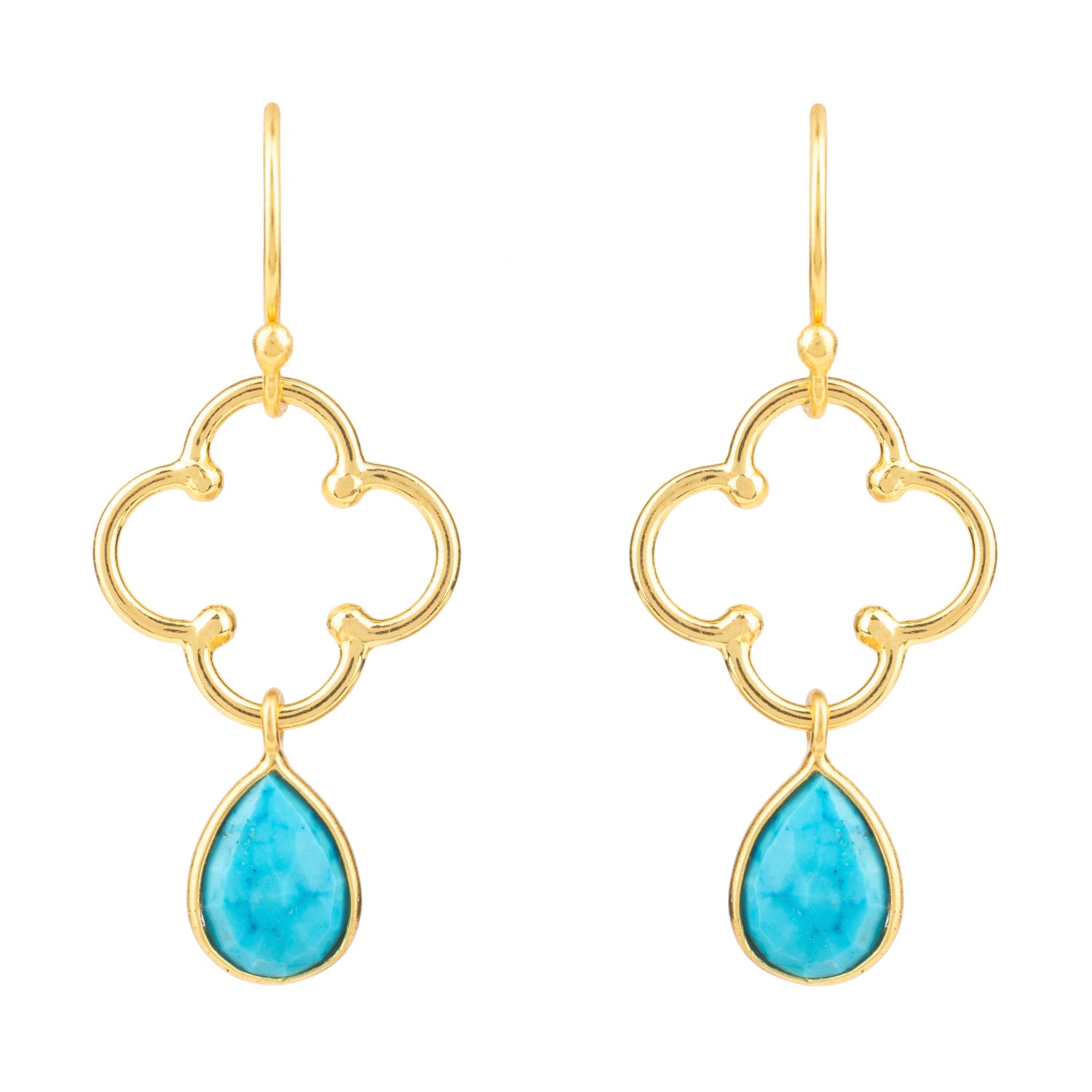 Women’s Blue / Gold / Green Open Clover Gemstone Drop Earrings Gold Turquoise Latelita