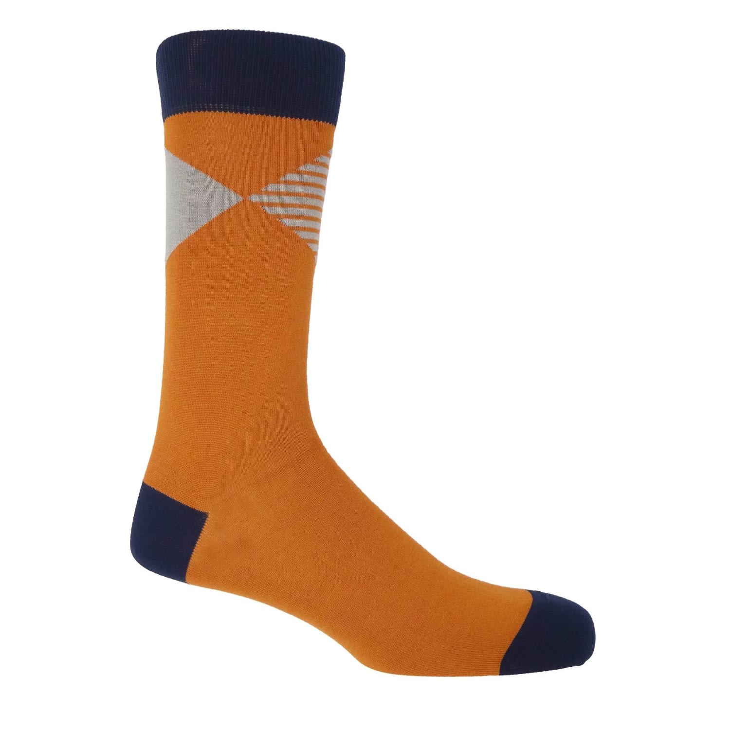 Yellow / Orange Orange Big Diamond Men’s Socks One Size Peper Harow - Made in England