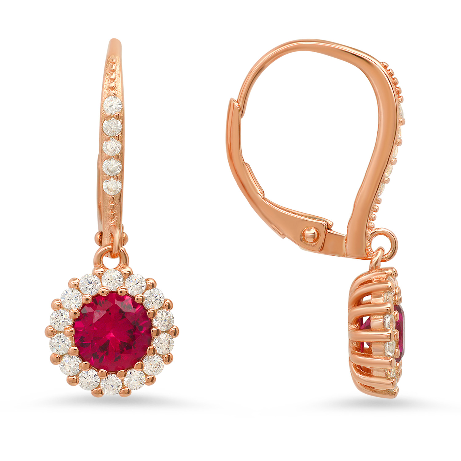 Women’s Rose Gold Ruby Halo Leverback Earrings Kylie Harper