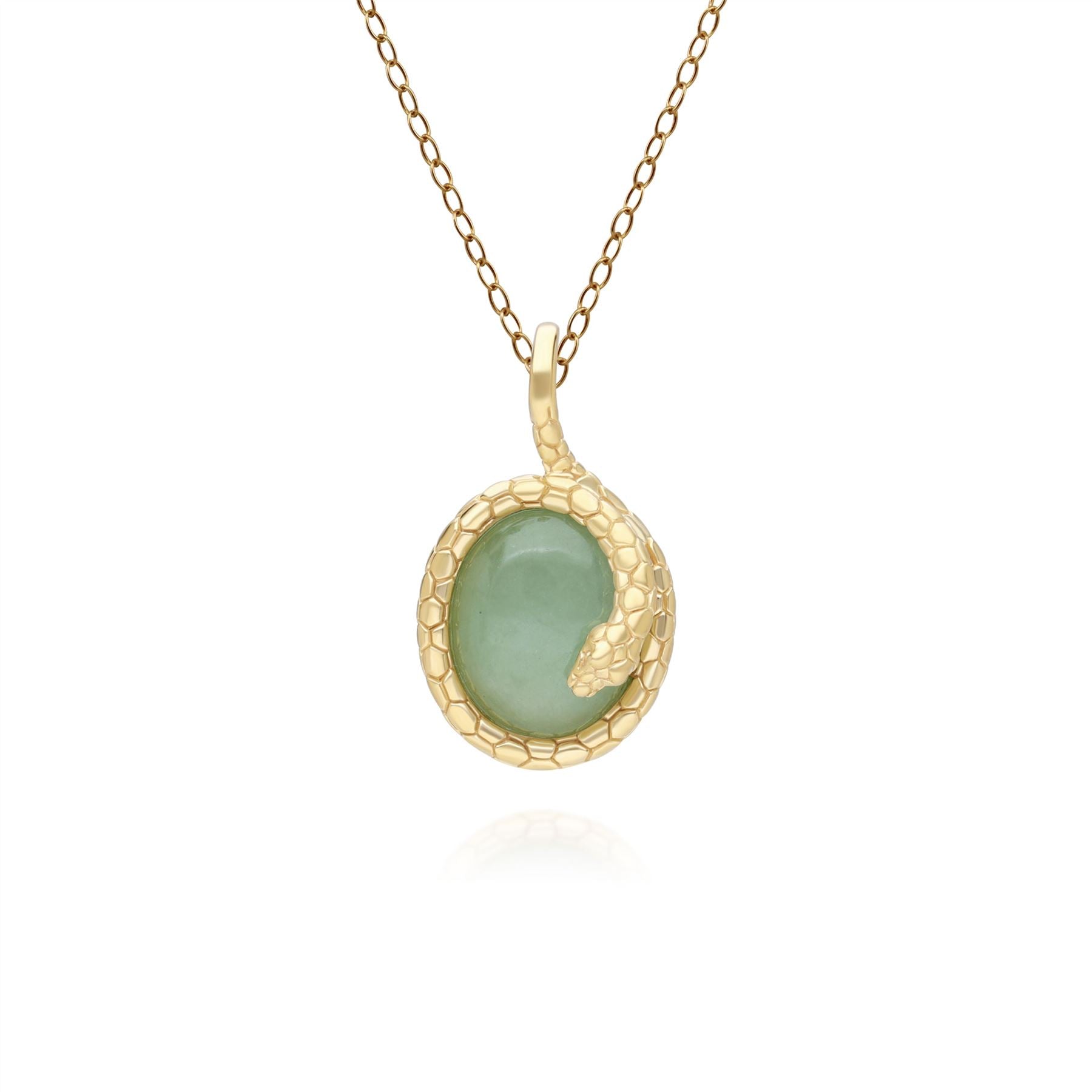 Women’s Green Ecfew Oval Jade Winding Snake Pendant Necklace In Gold Plated Sterling Silver Gemondo