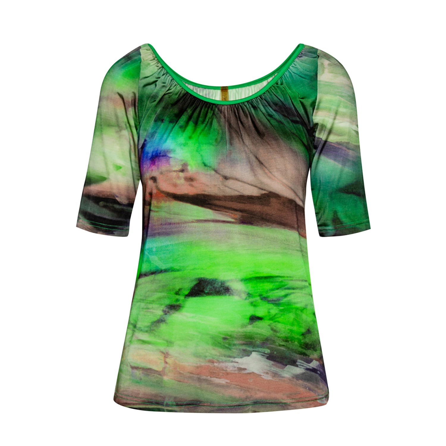 Women’s Green Swirly Print Scoop Neck Top Extra Small Conquista