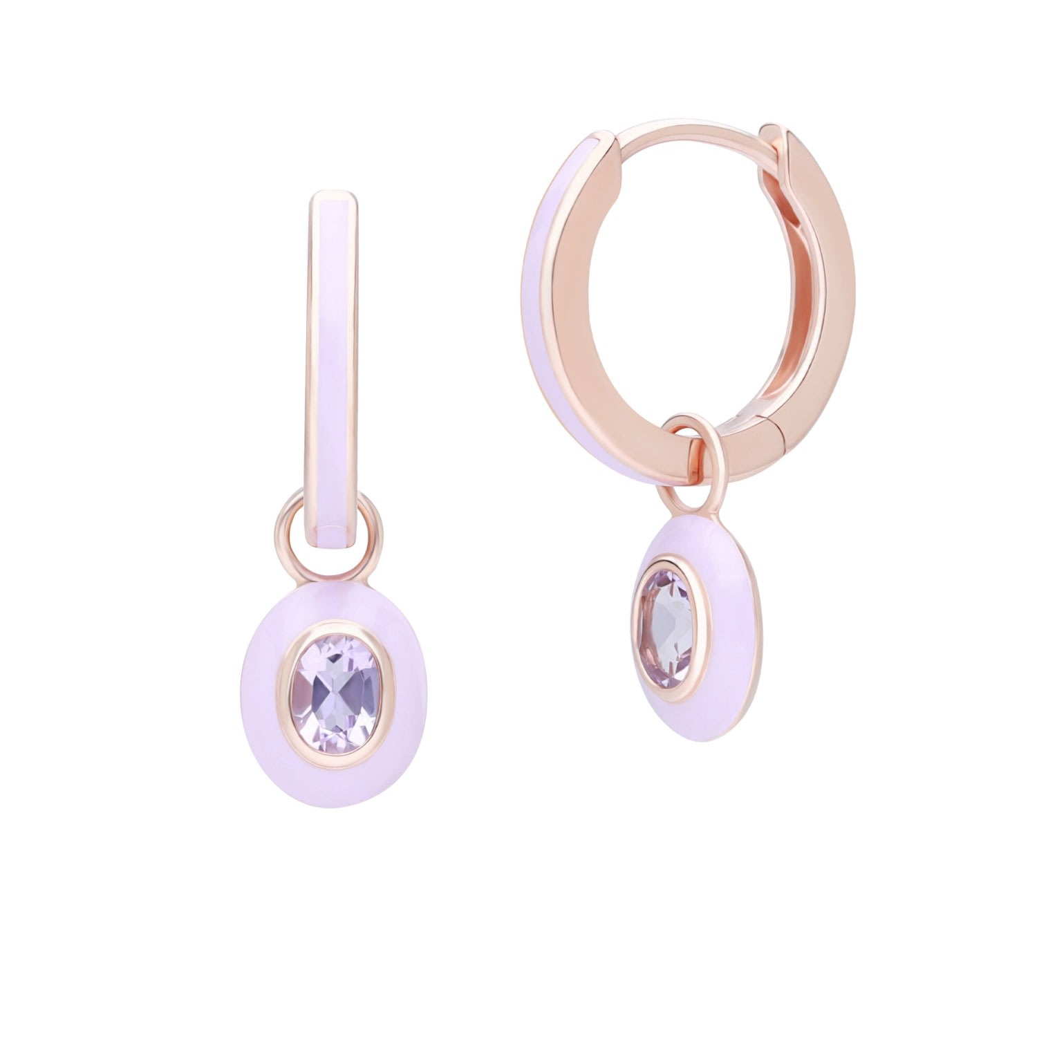 Women’s Violet Enamel & Pink Amethyst Hoop Earrings In Rose Gold Plated Sterling Silver Gemondo
