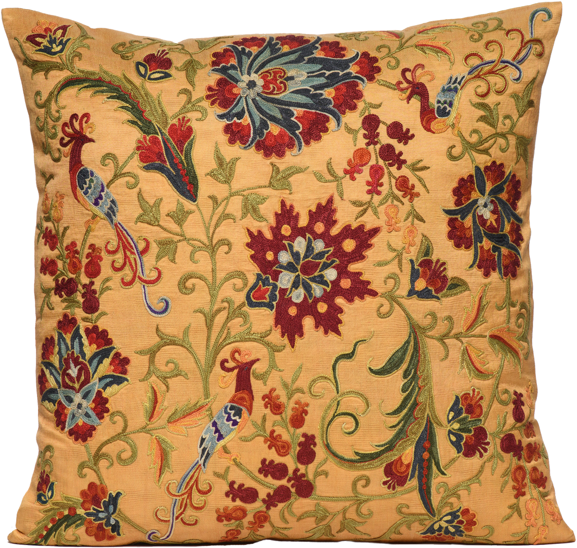 Hand-Embroidered Silk Cushion - Gold One Size Anor Living