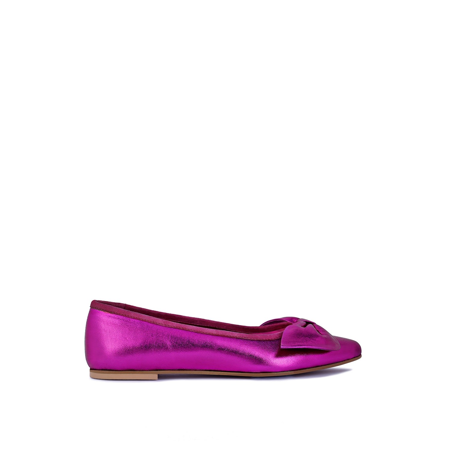 Women’s Pink / Purple Pie-Tribe Pink Metallic Big Bow Ballerinas 3 Uk Rag & Co.