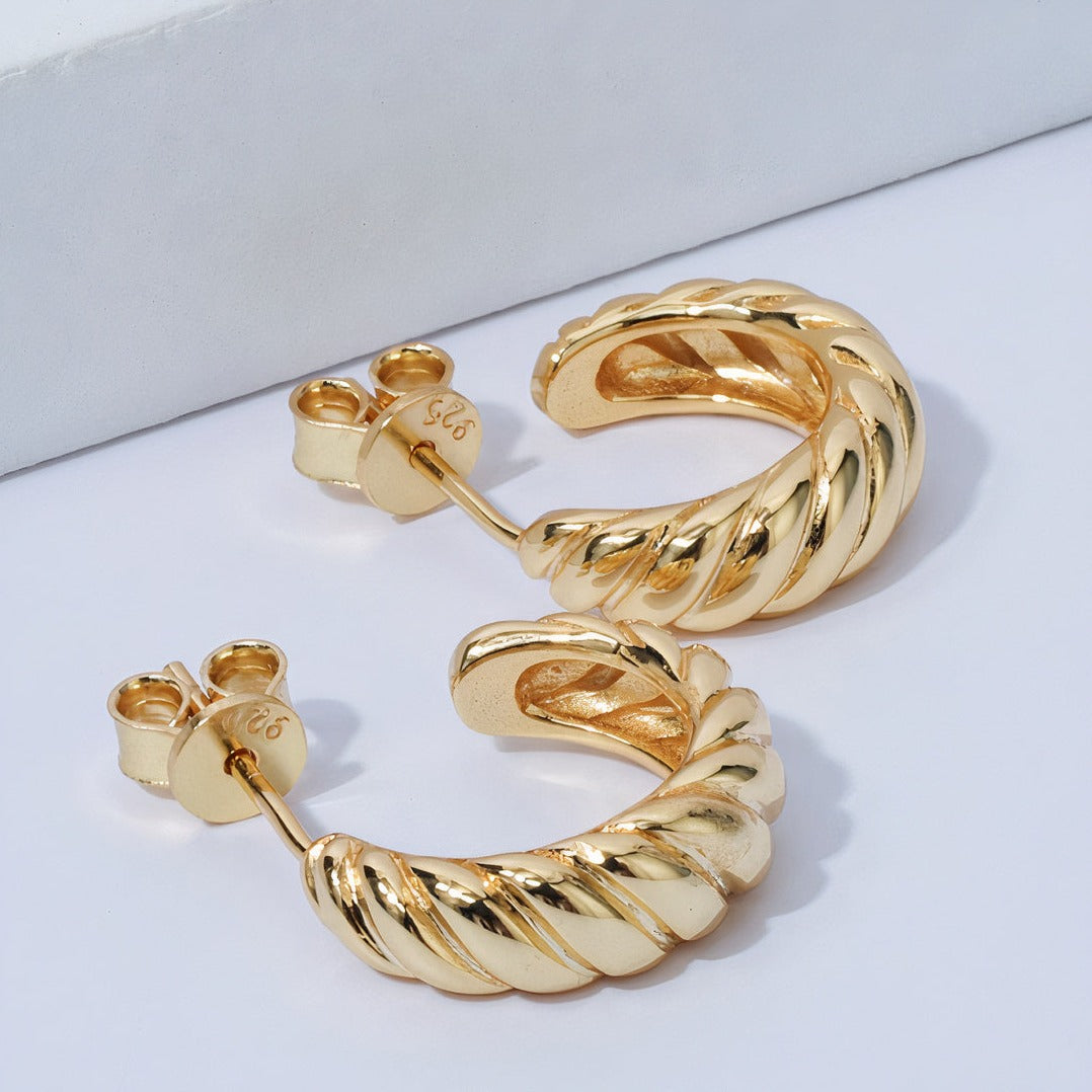Women’s Croissant Dome Twisted Hoop Minimalist Earrings 18K Gold On Sterling Silver Gemsa London