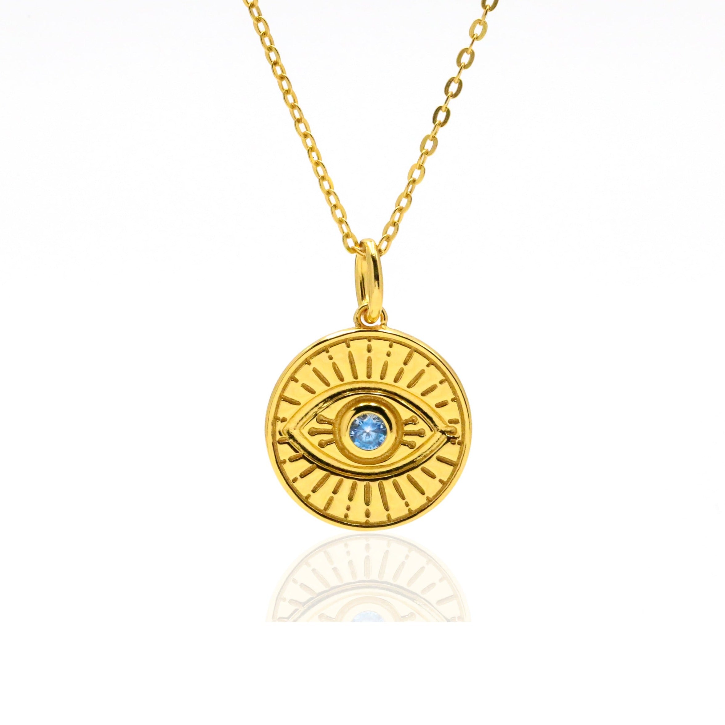 Women’s Talisman Evil Eye Coin Luck Pendant 18Ct Gold Vermeil Necklace Gemsa London