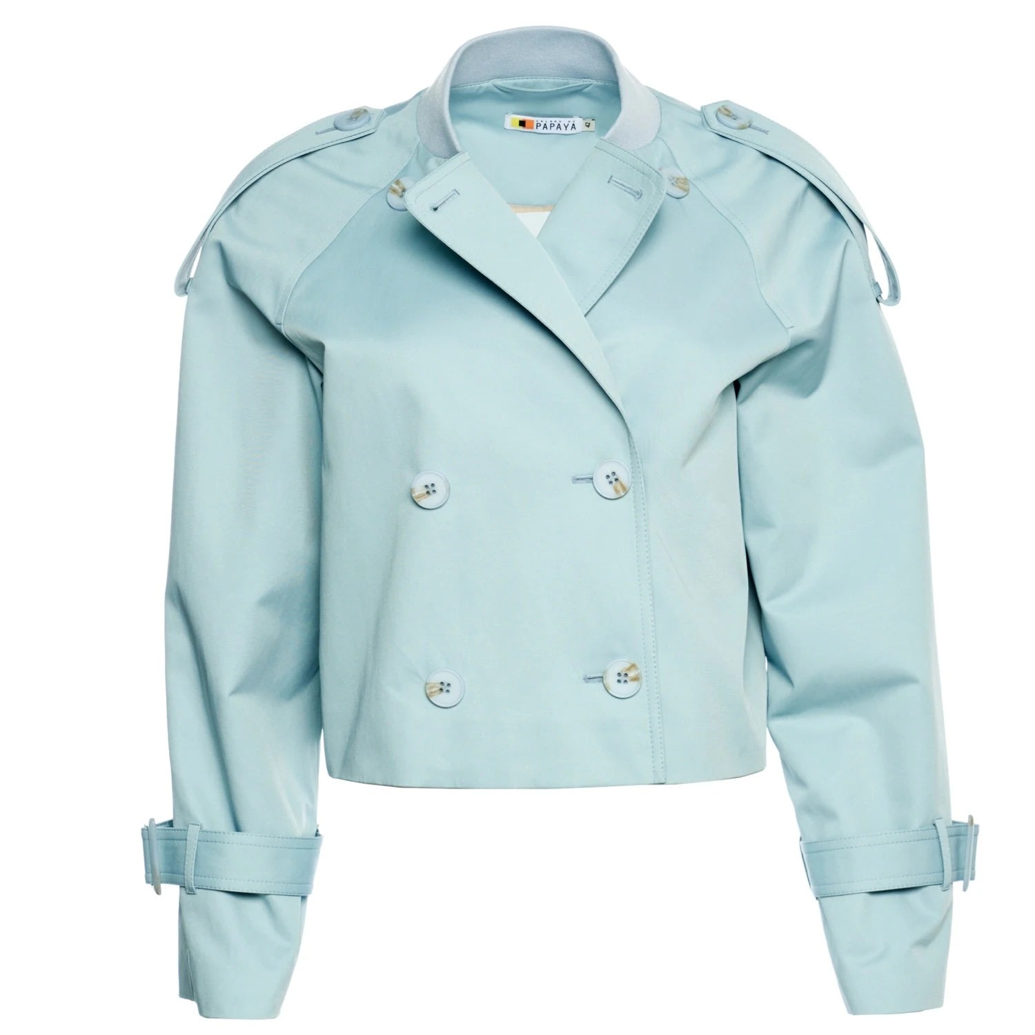 Women’s Blue Raglan Sleeves Cropped Trench Jacket Small Colors of Papaya