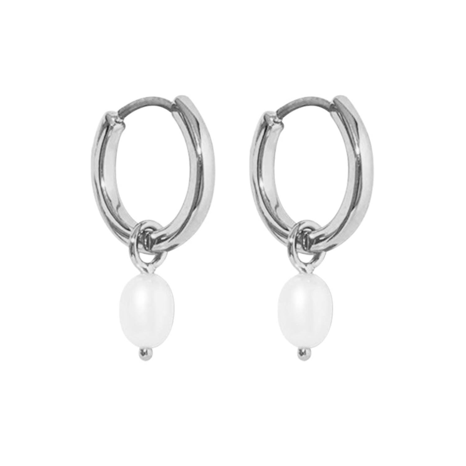 Women’s Silver Annie Apple Sylvie Mini Pearl Huggie Hoop Earrings Bermuda Watch Company