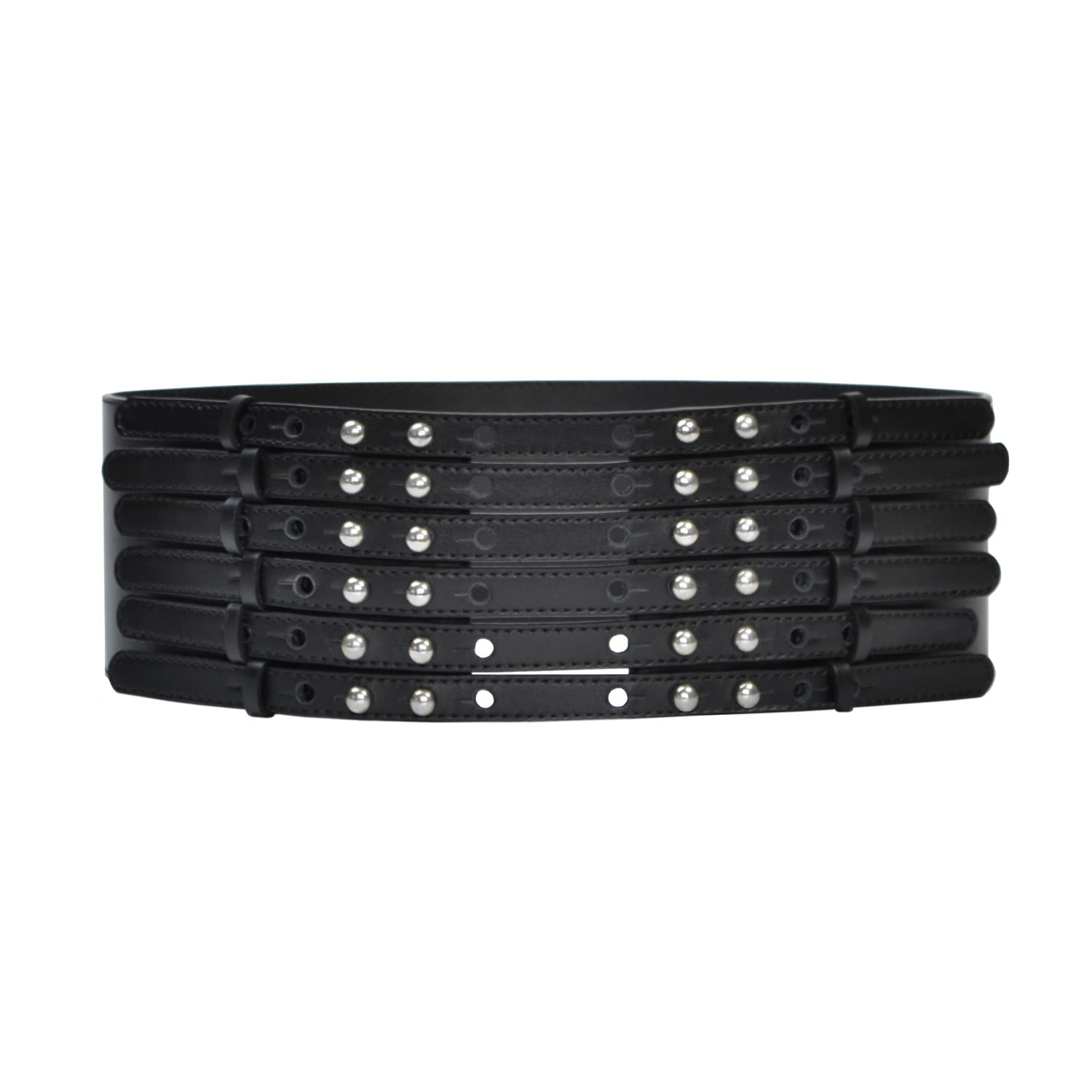 Women’s Black Multistrap Wide Leather Belt Extra Small Haute Cuir